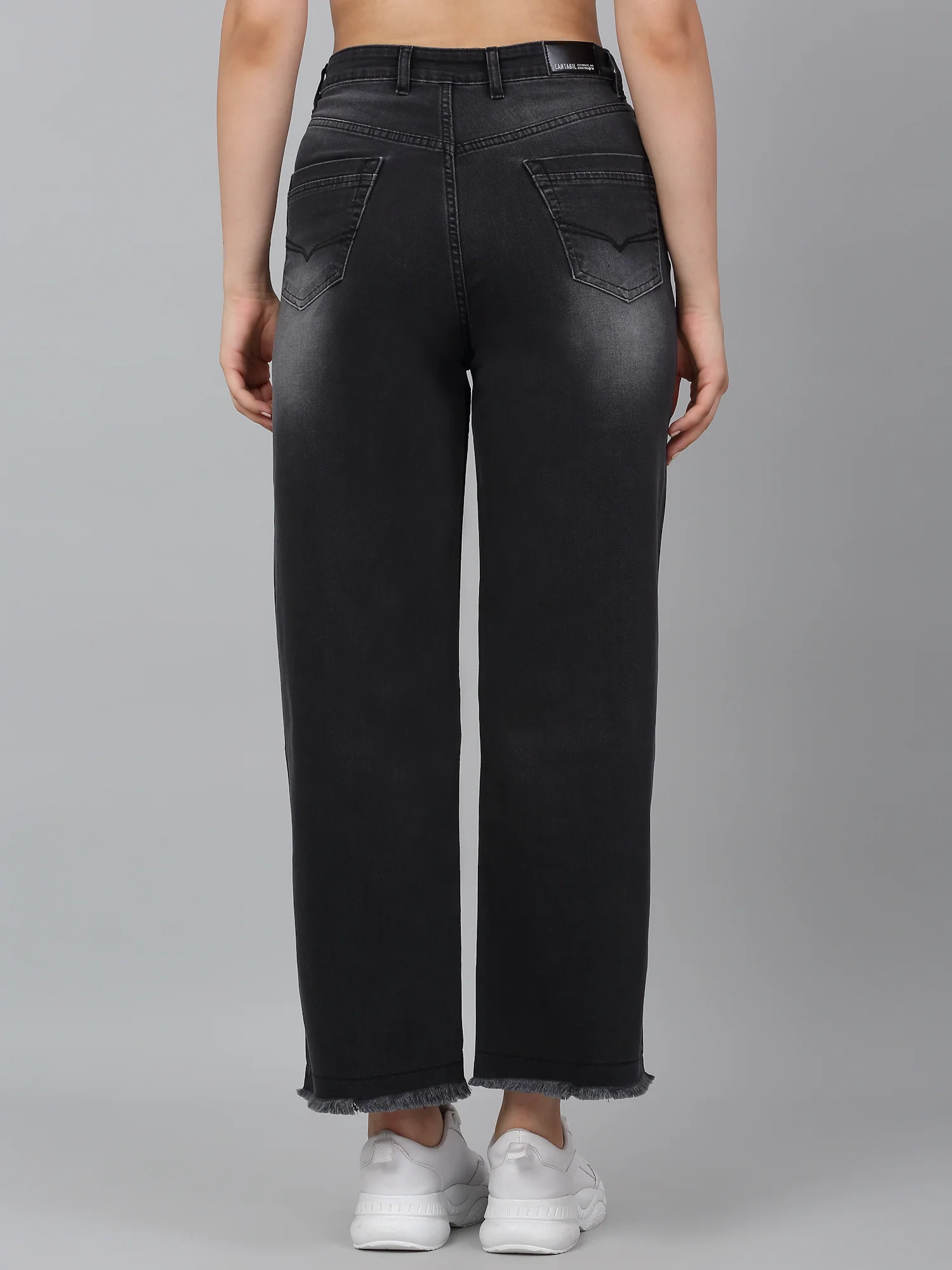 Women's Black Solid Wide Leg Stretchable Jeans - Image 2