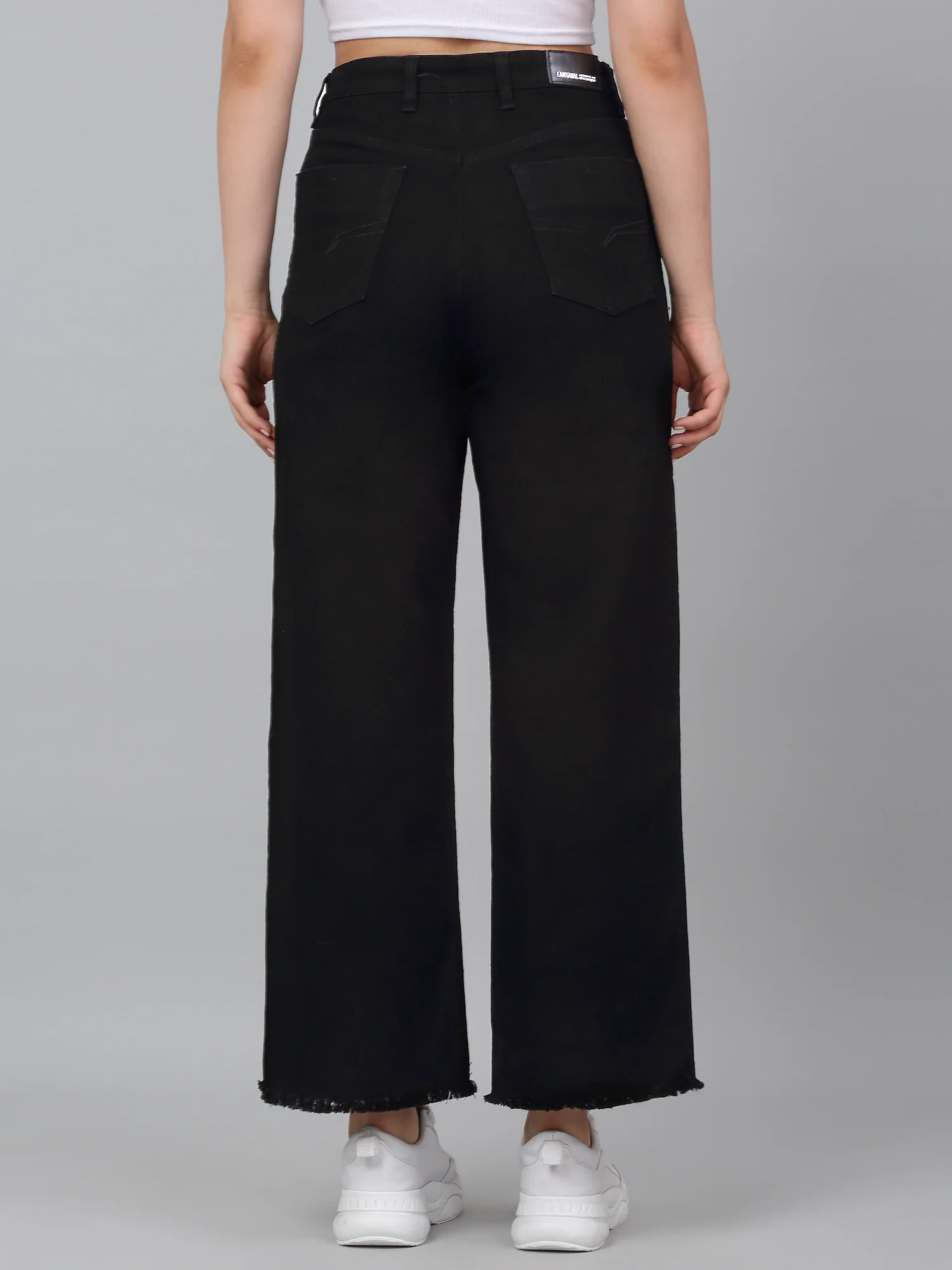 Women's Black Solid Wide Leg Stretchable Jeans - Image 2