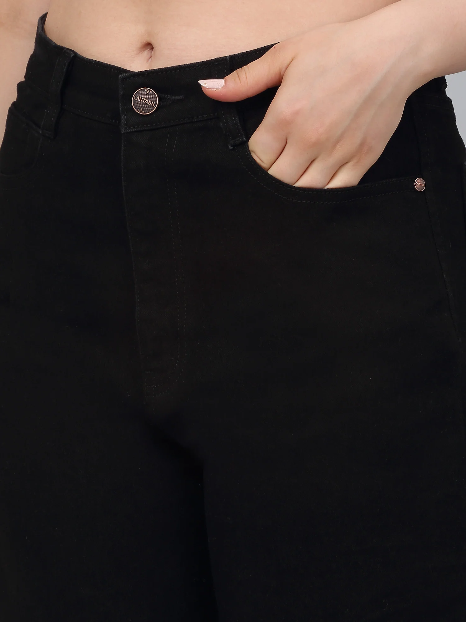 Women's Black Solid Wide Leg Stretchable Jeans - Image 5