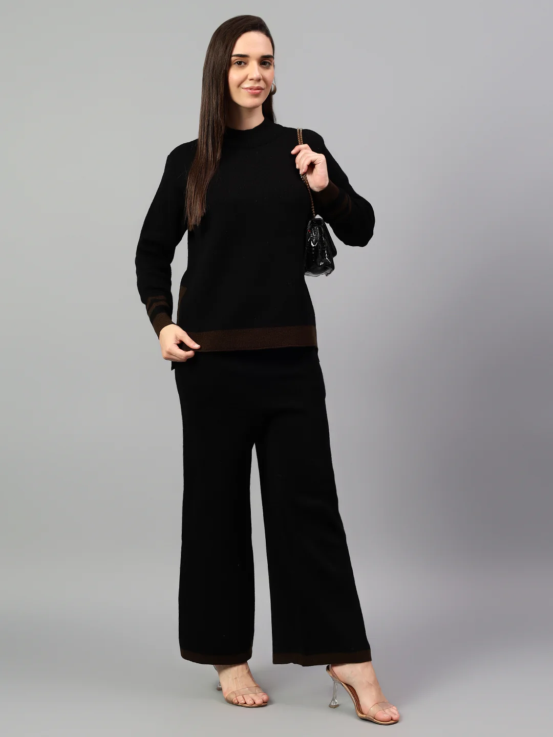Women's Black Solid Winter Co-Ord Set - Image 3