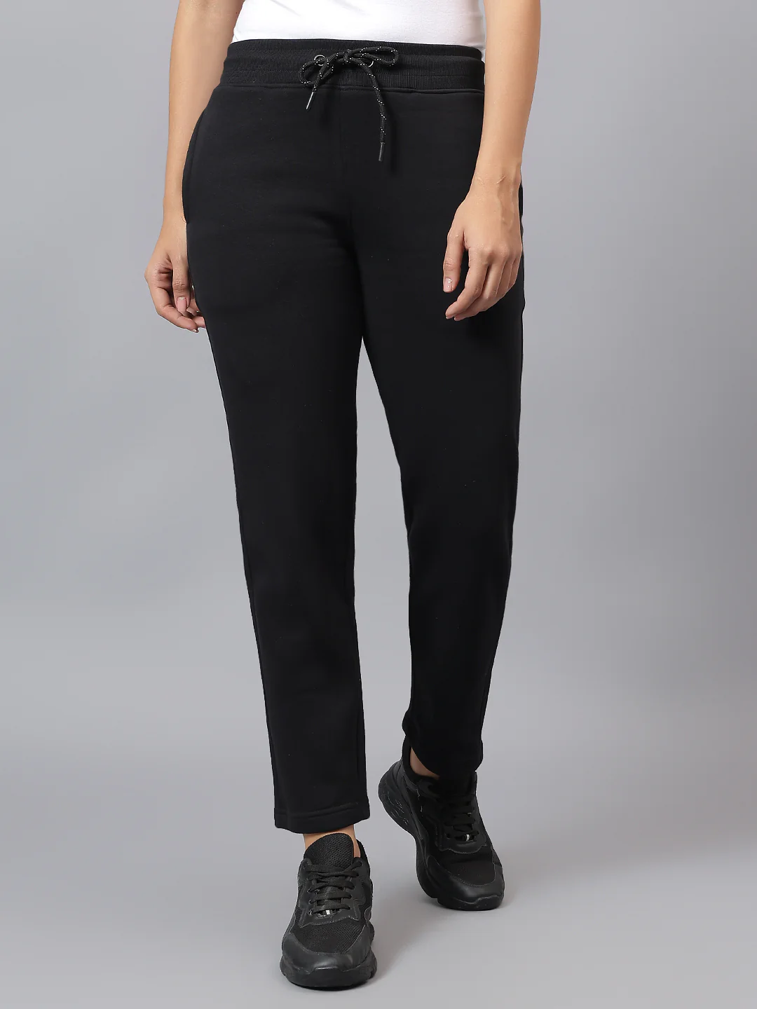 Women's Black Solid Winter Track Pant - Image 2