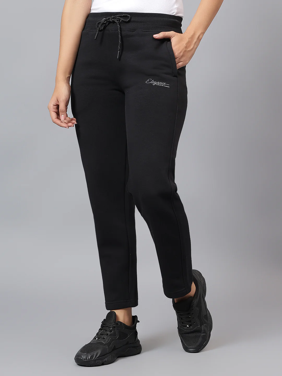 Women's Black Solid Winter Track Pant - Image 4