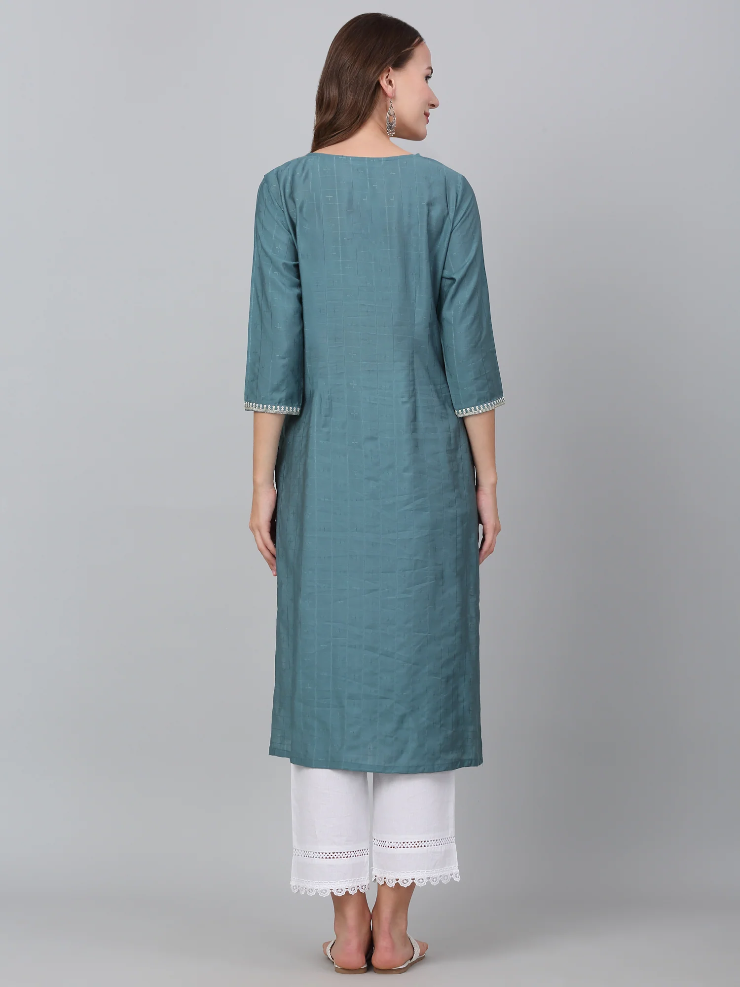 Women's Blue Checked Casual Kurti - Image 2