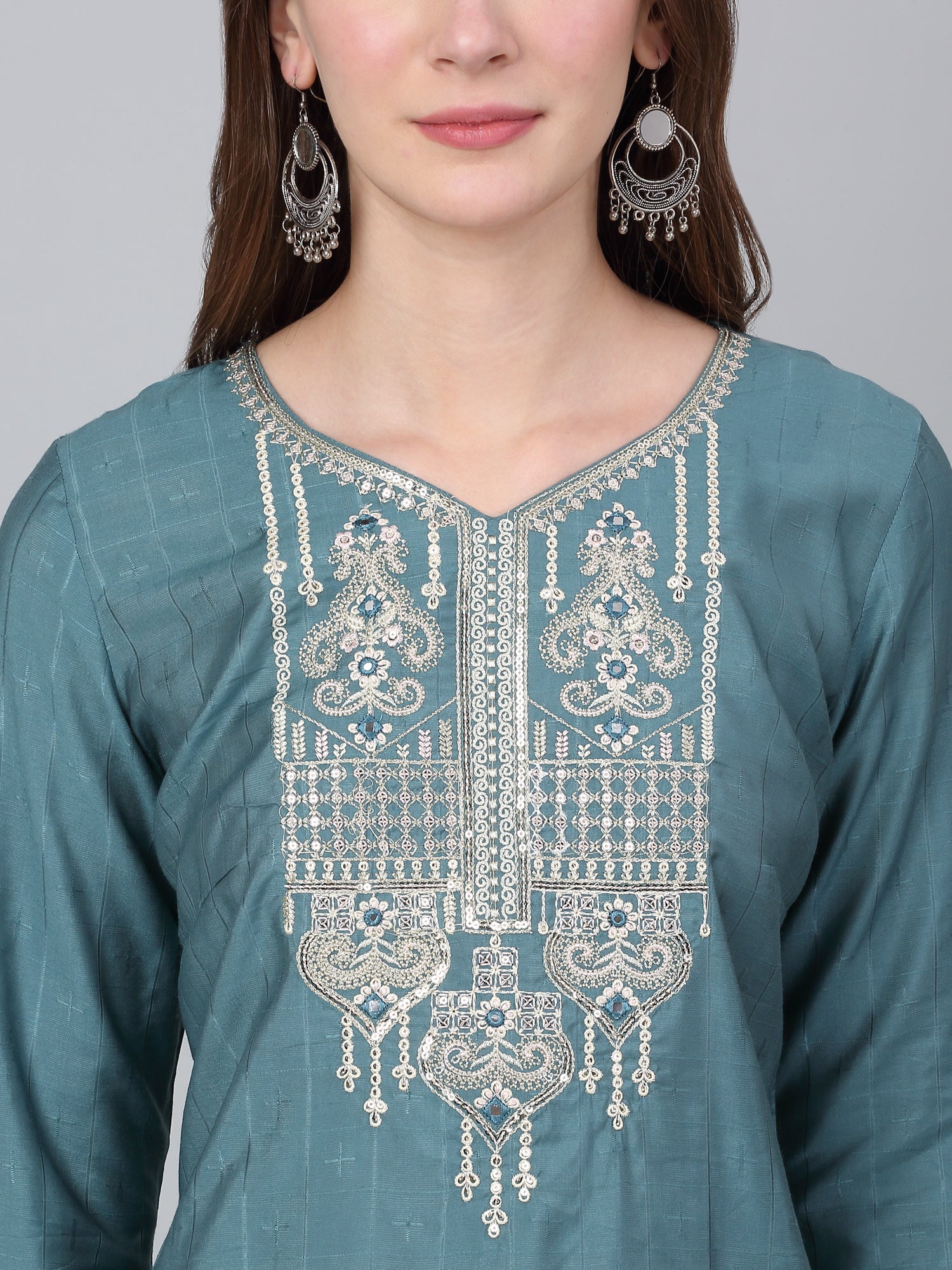 Women's Blue Checked Casual Kurti - Image 5