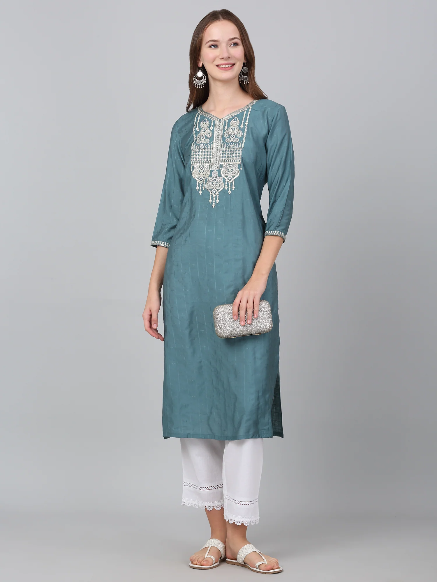 Women's Blue Checked Casual Kurti - Image 6