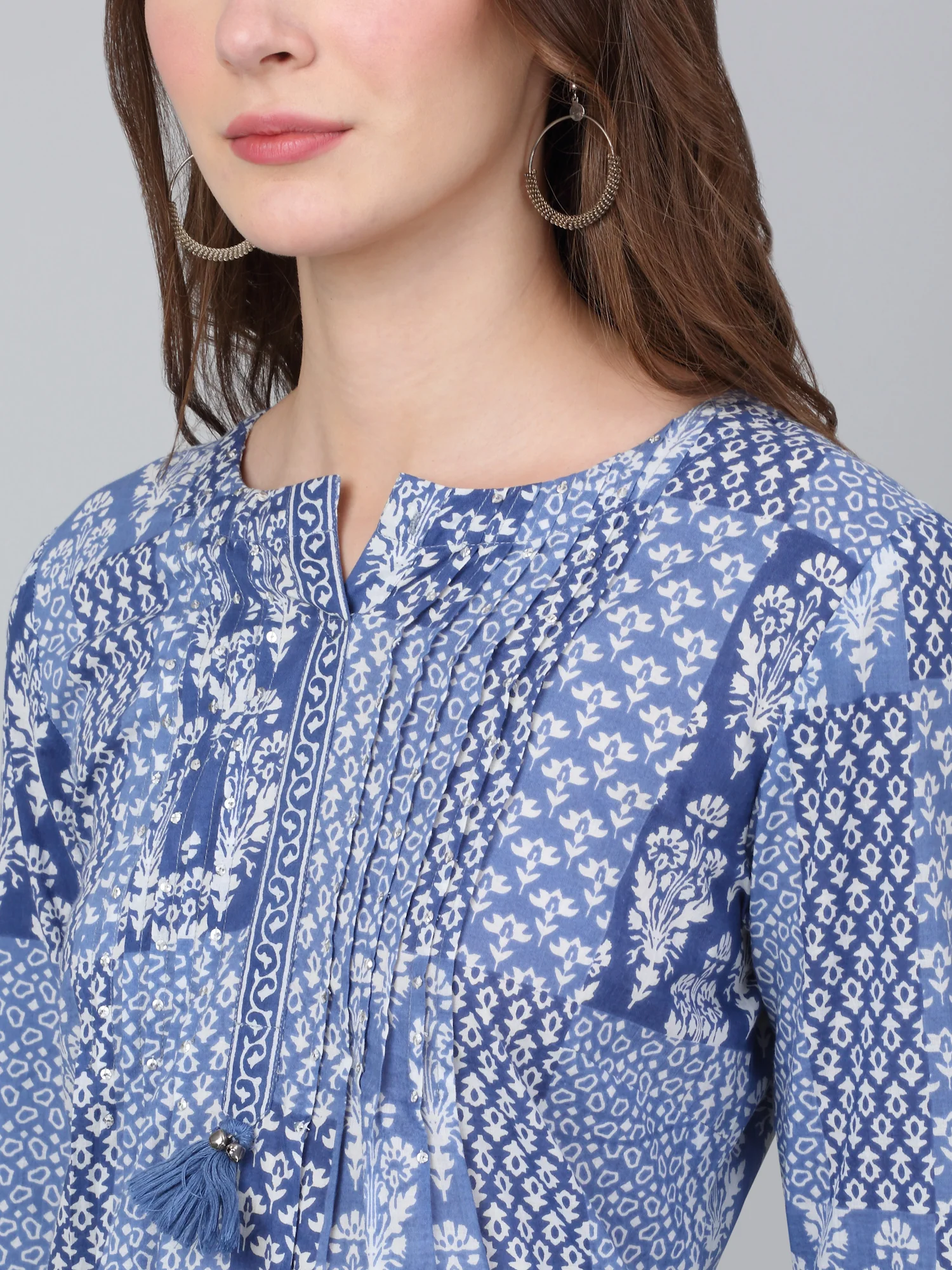 Women's Blue Floral Print Casual Kurta Plazzo Set - Image 5