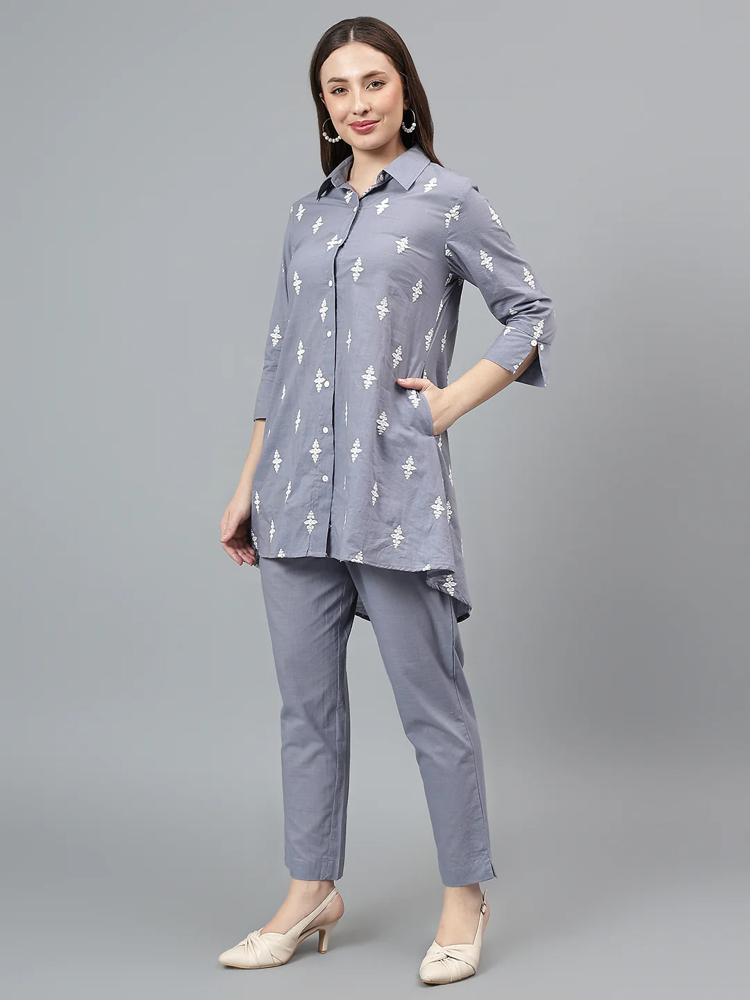 Women's Blue Printed Co-Ord Set - Image 3