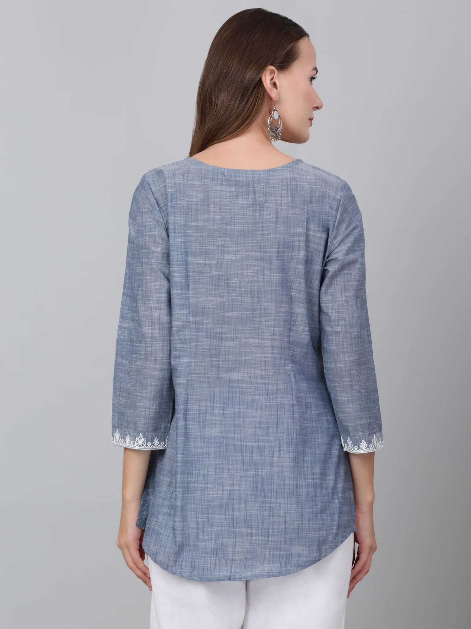 Women's Blue Solid Casual Short Kurti - Image 2