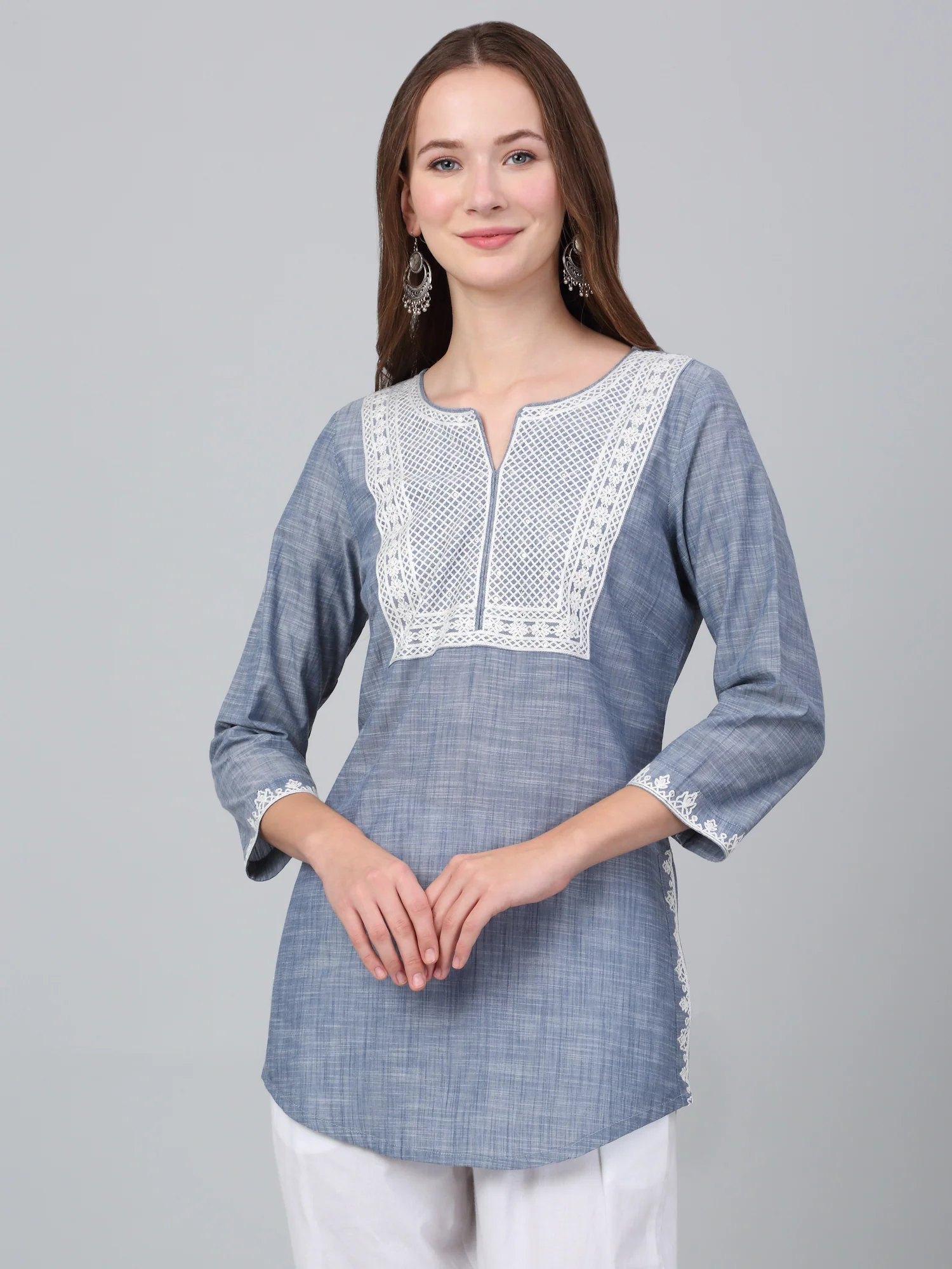 Women's Blue Solid Casual Short Kurti - Image 3