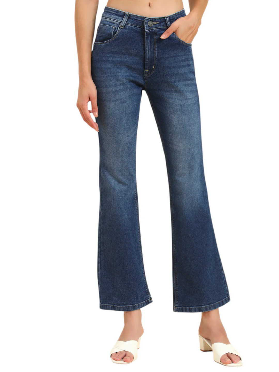 Women's Blue Solid Regular Fit Casual Jeans - Image 2