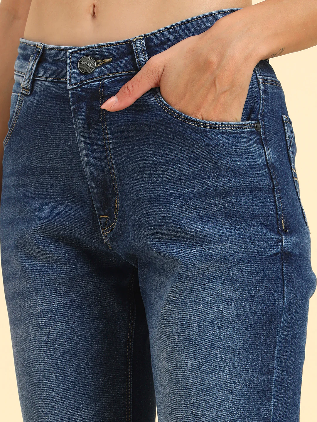 Women's Blue Solid Regular Fit Casual Jeans - Image 6