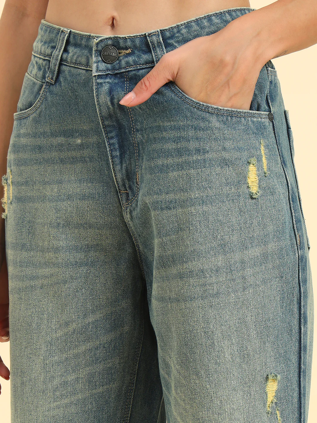 Women's Blue Solid Regular Fit Casual Jeans - Image 6
