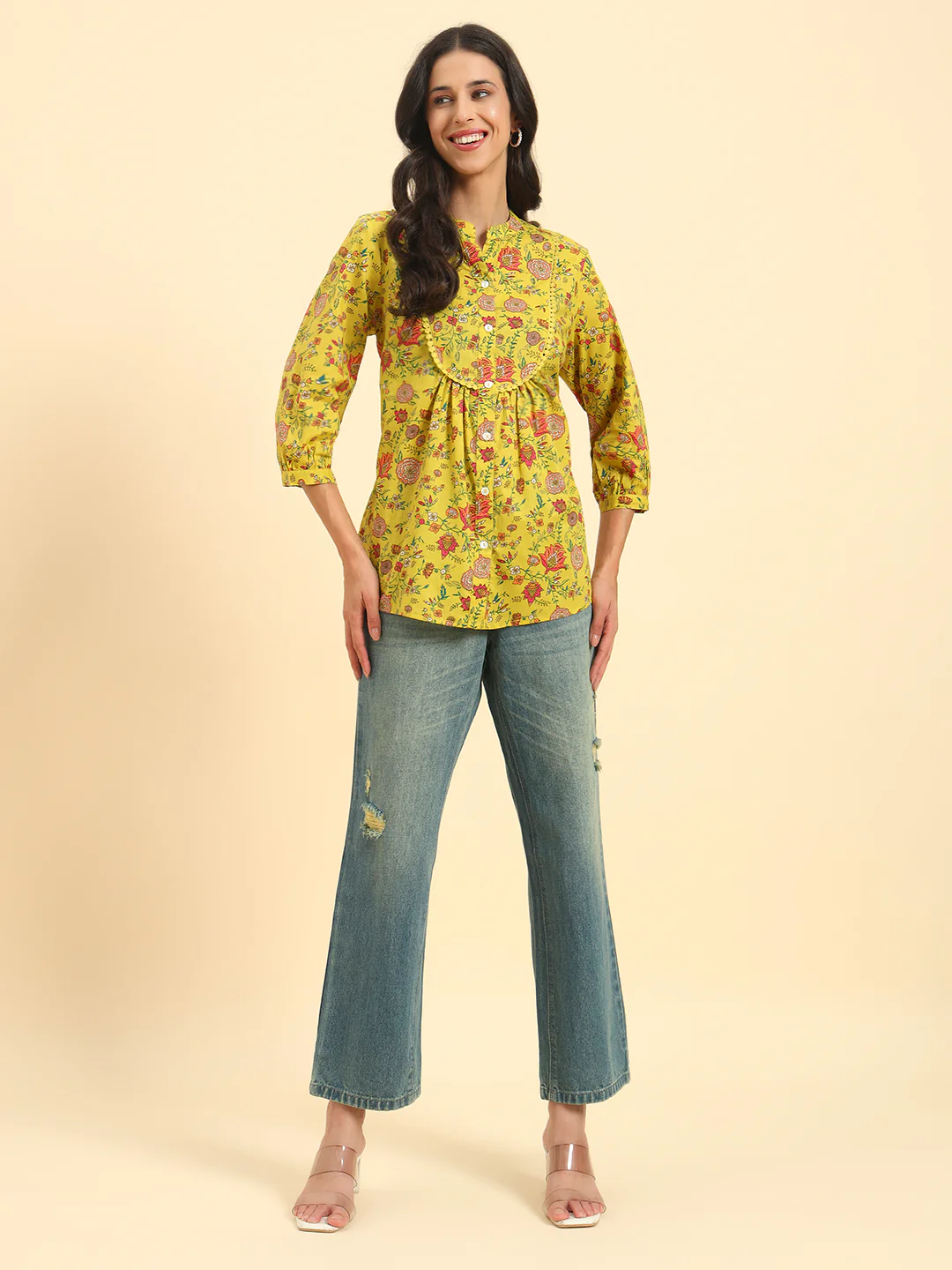 Women's Blue Solid Regular Fit Casual Jeans - Image 8