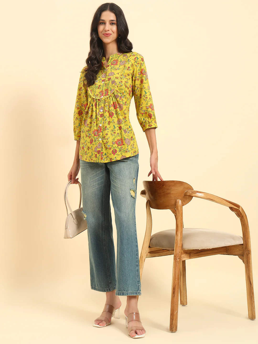 Women's Blue Solid Regular Fit Casual Jeans - Image 9