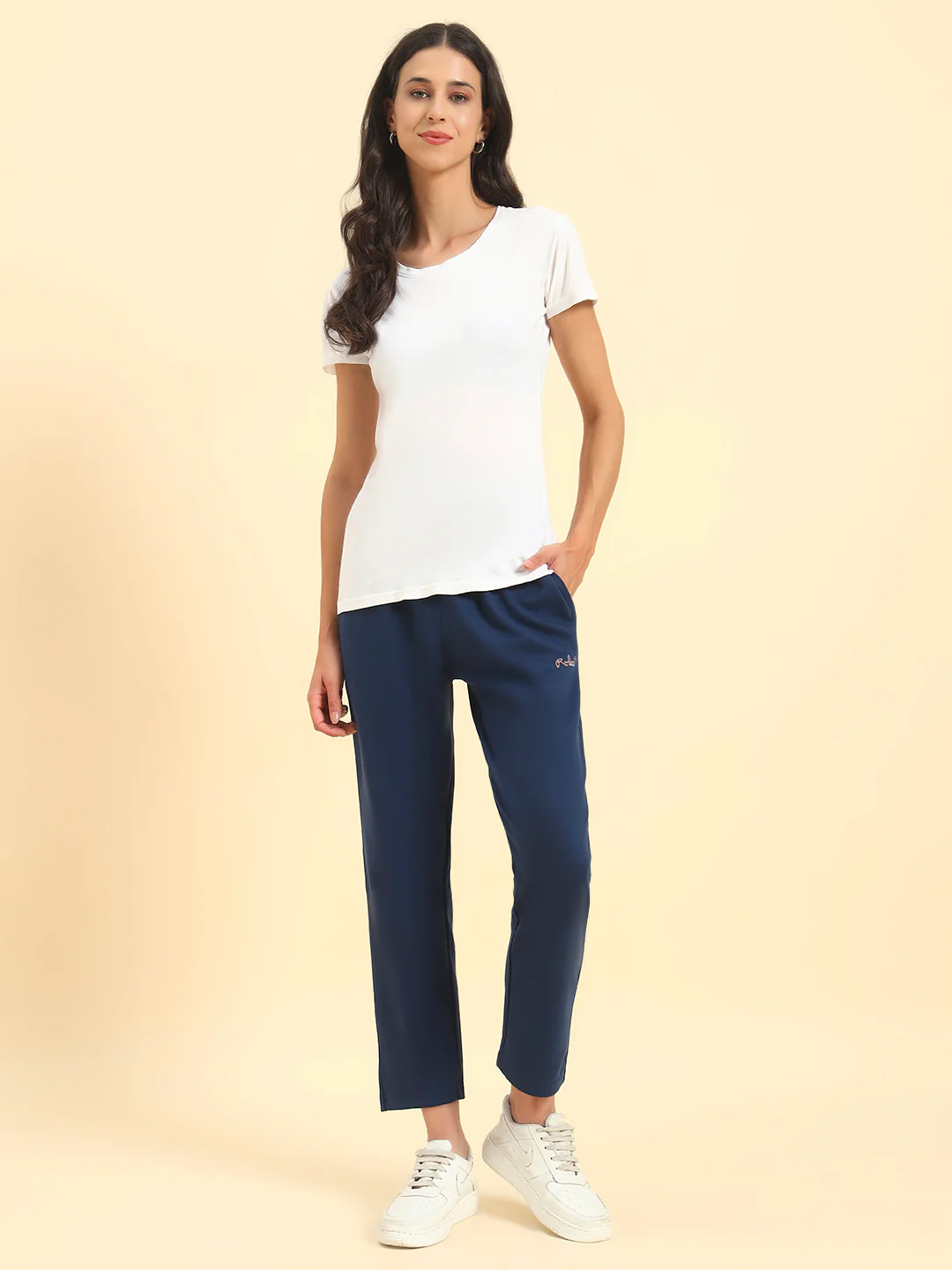 Women's Blue Solid Regular Fit Casual Track Pant - Image 8