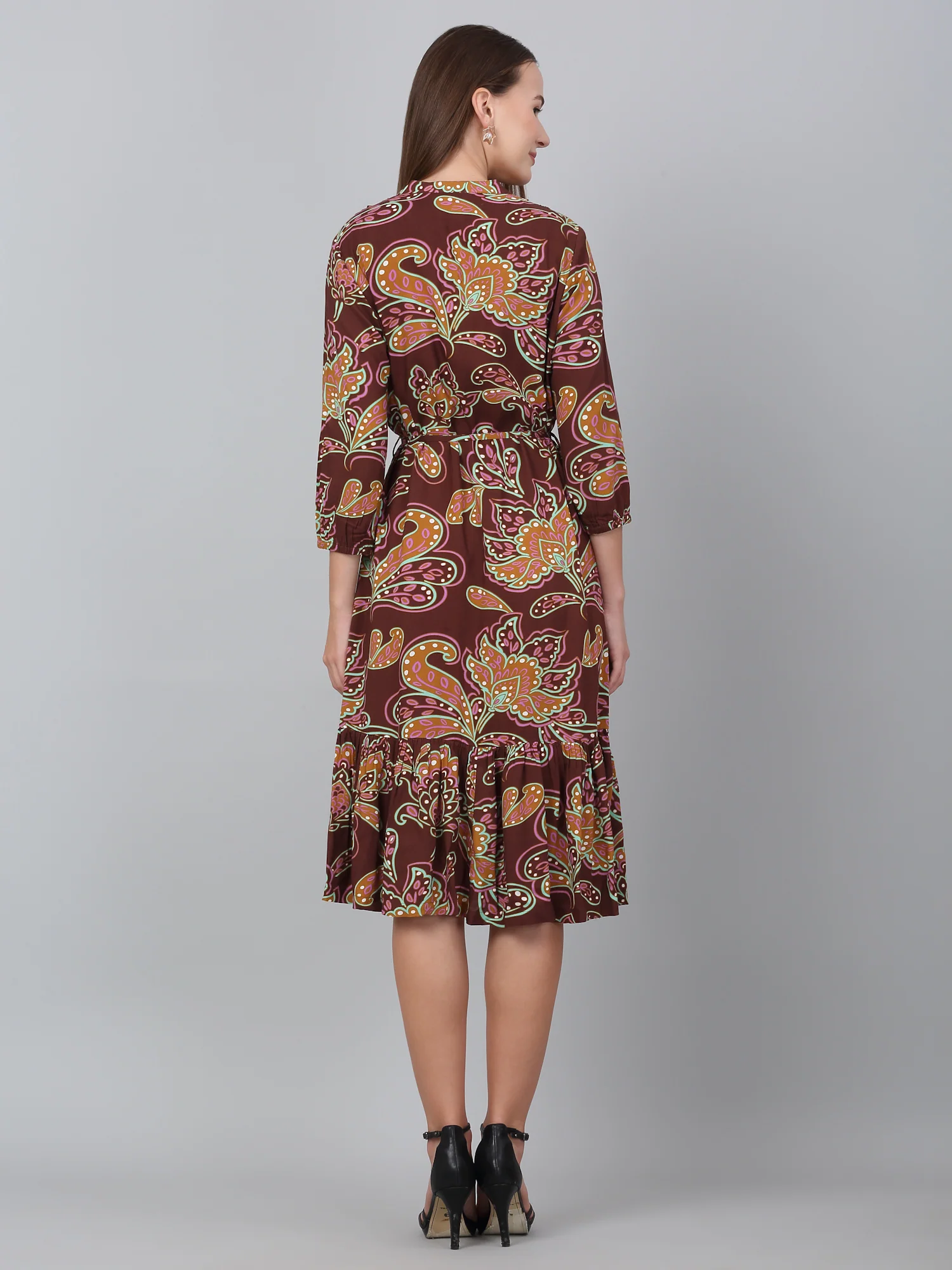 Women's Brown Paisley Print Casual Dress - Image 2