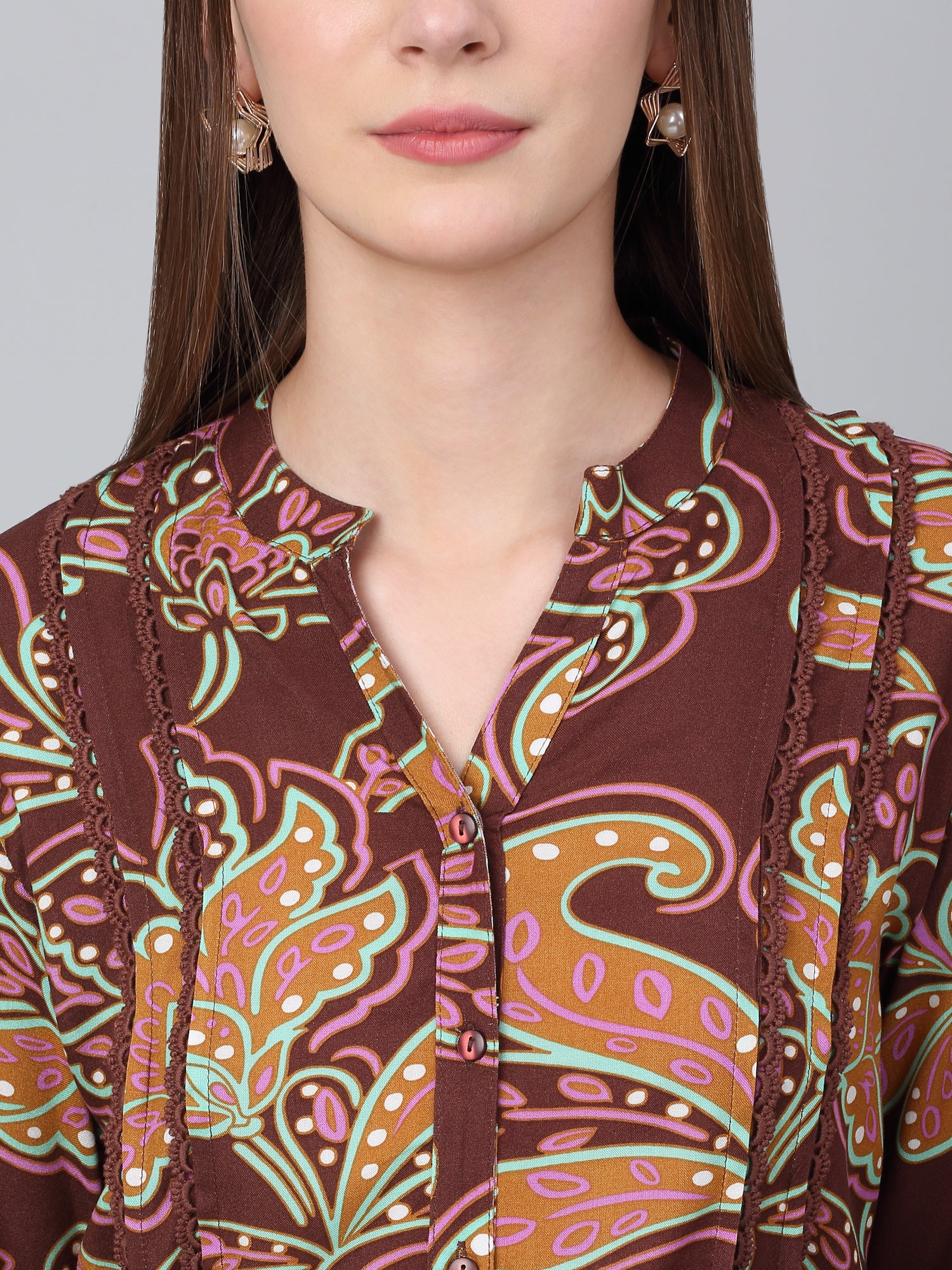 Women's Brown Paisley Print Casual Dress - Image 5