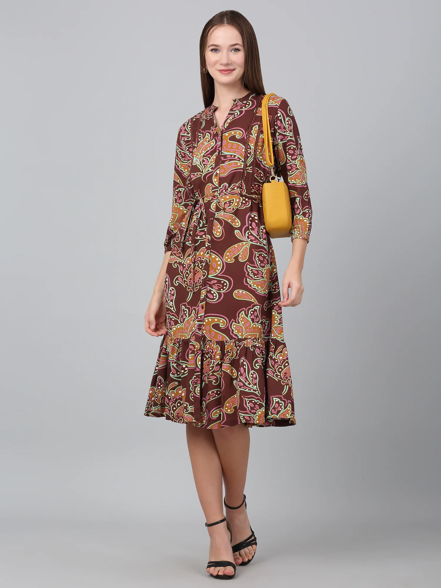 Women's Brown Paisley Print Casual Dress - Image 6