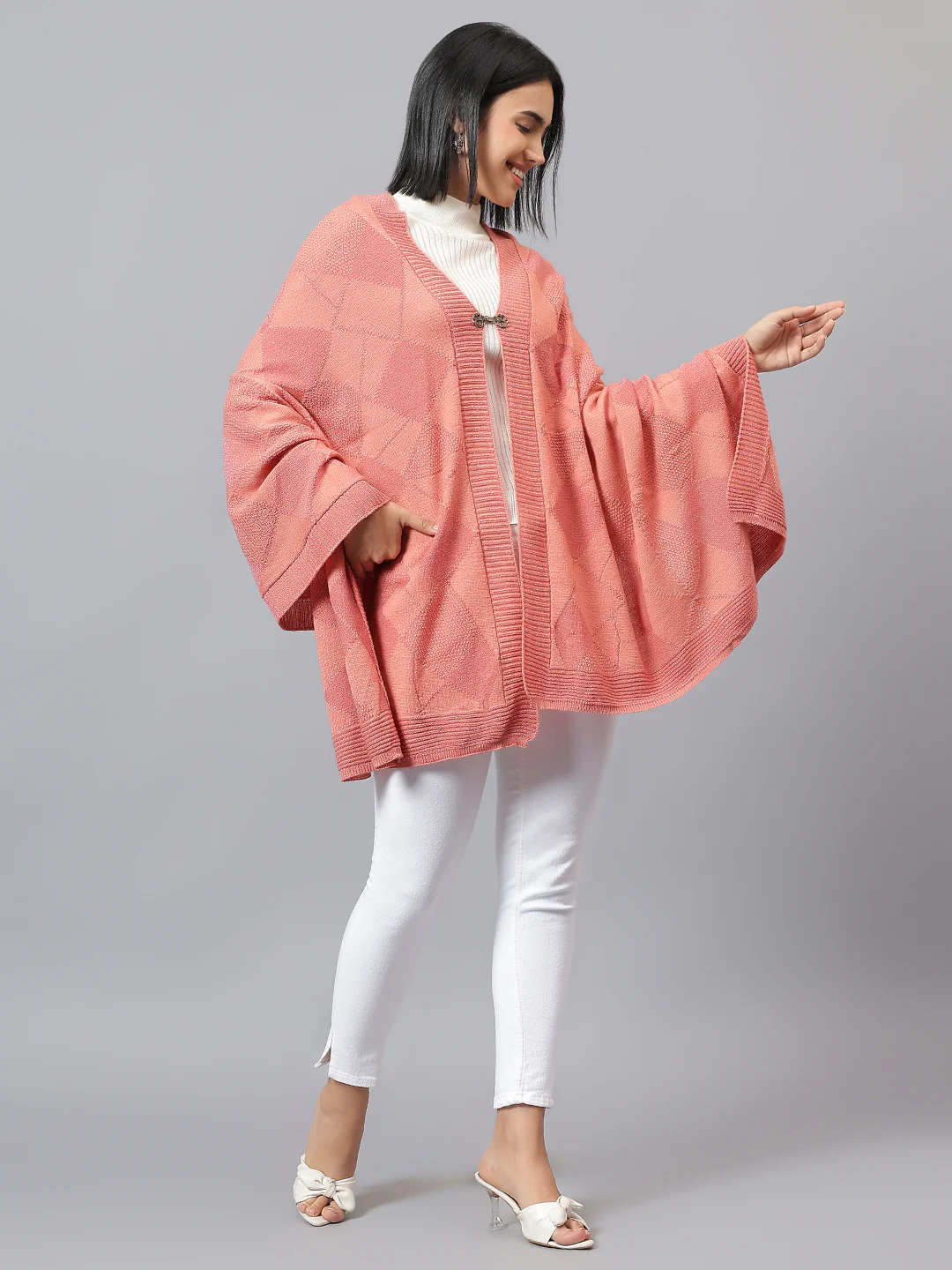 Women's Casual Pink Jacquard Stole - Image 3