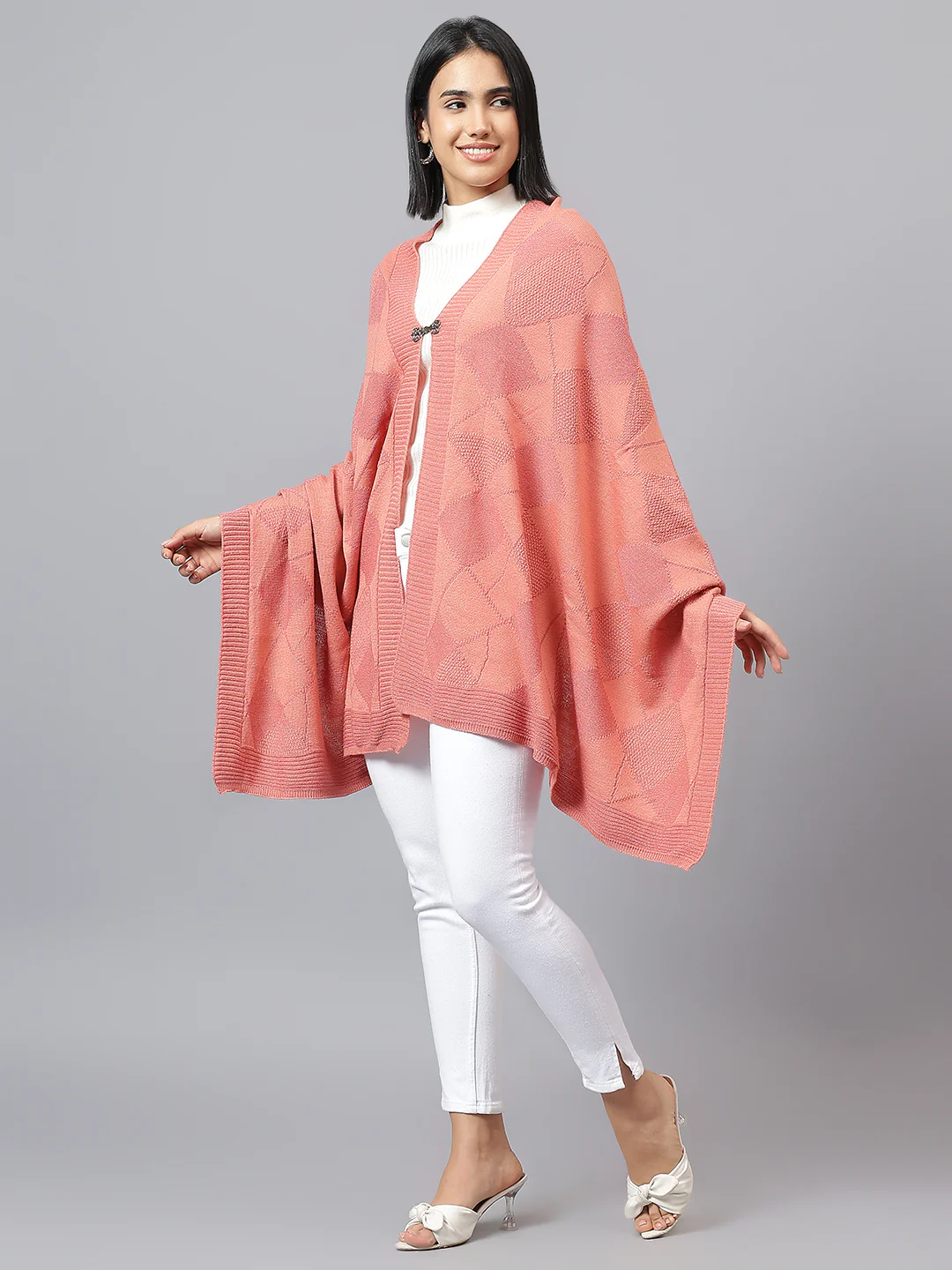 Women's Casual Pink Jacquard Stole - Image 4