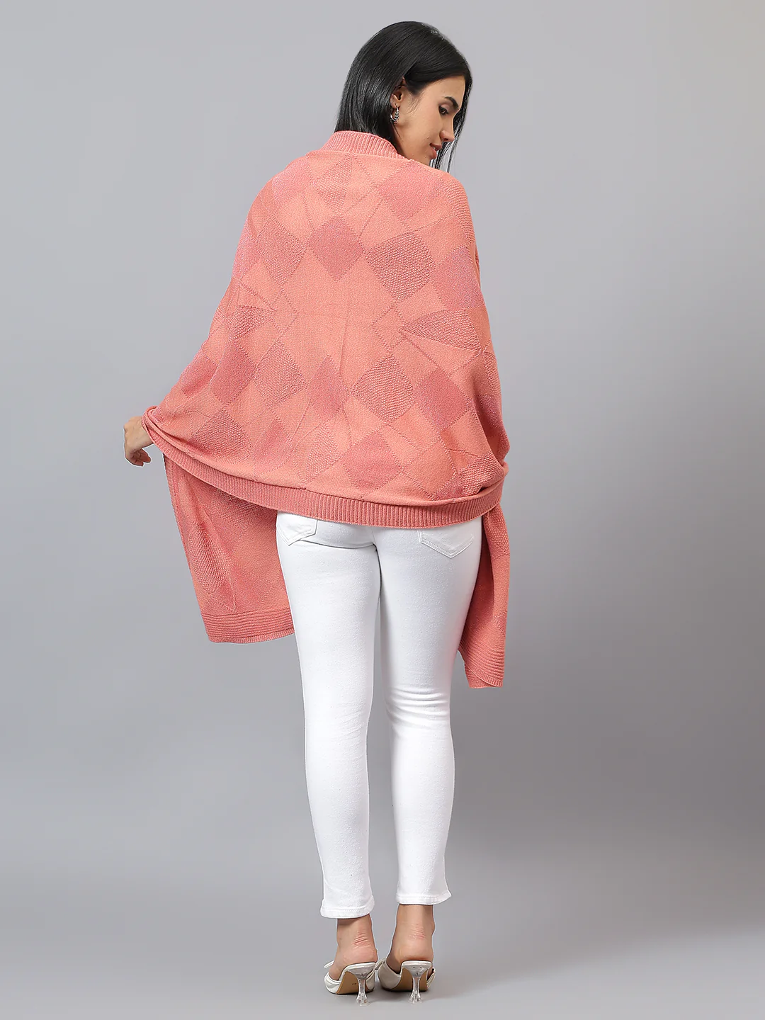Women's Casual Pink Jacquard Stole - Image 5