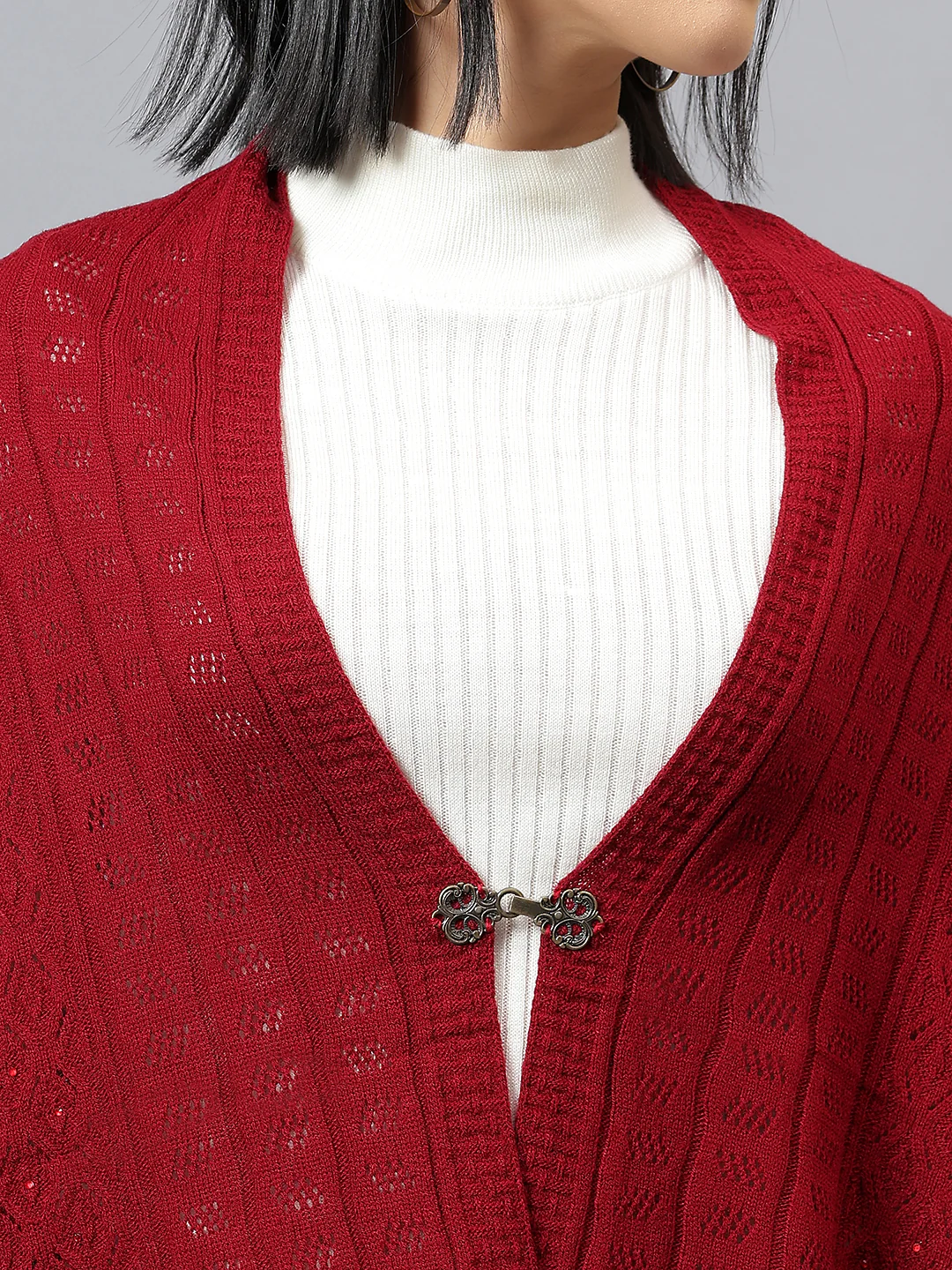 Women's Casual Red Jacquard Stole - Image 6