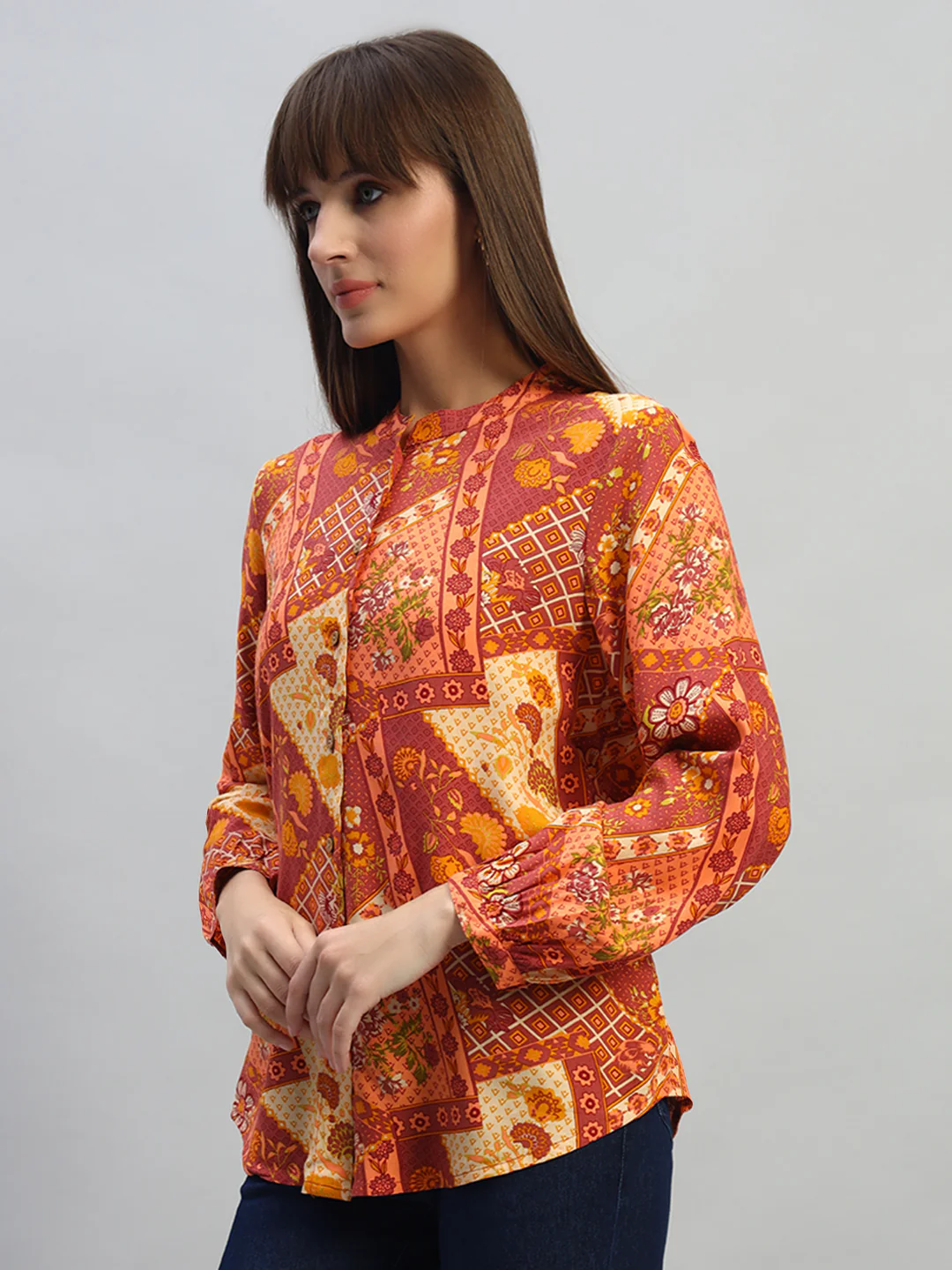 Women's Coral Printed Full Sleeves Round Neck Casual Top - Image 3