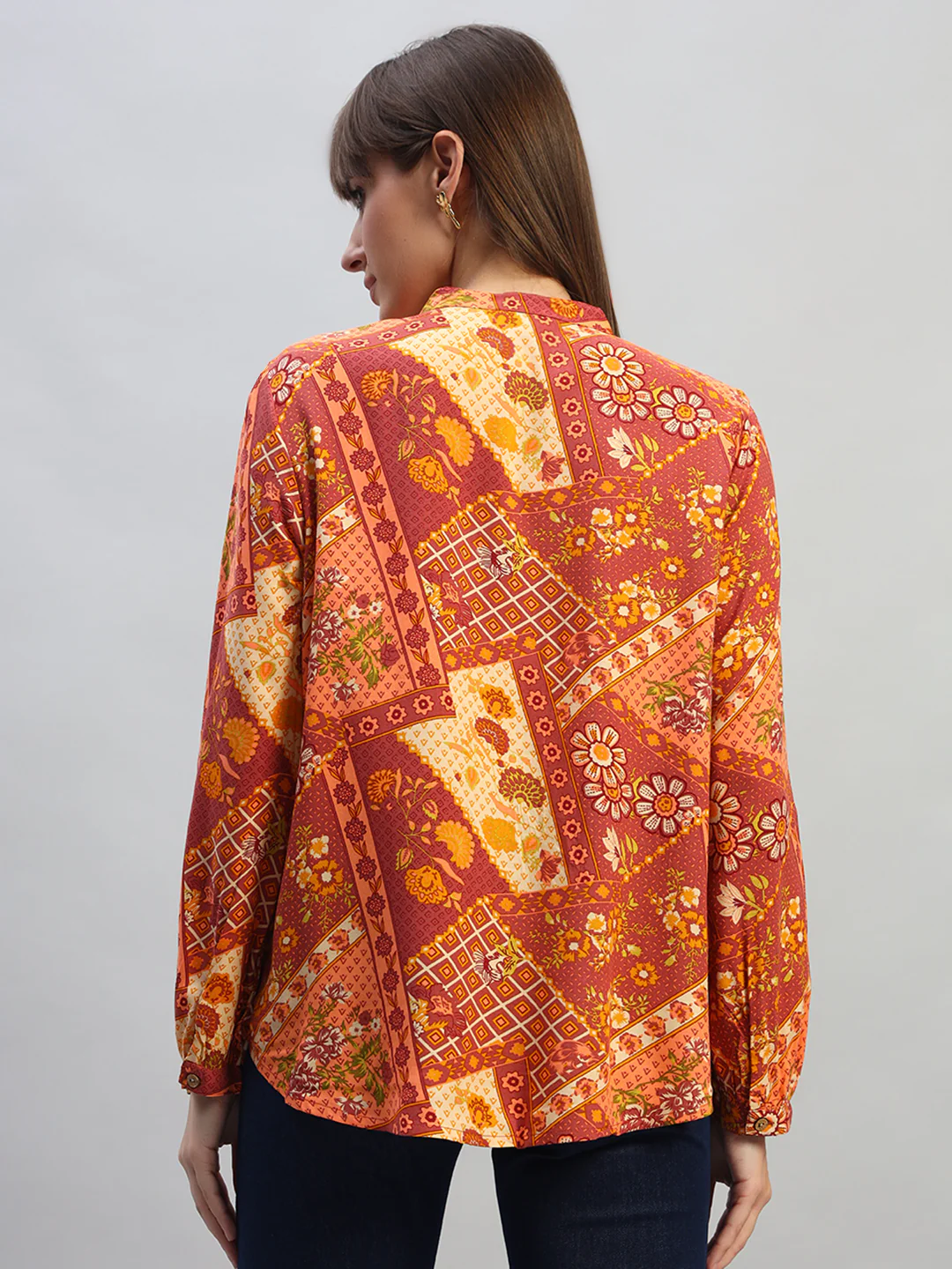 Women's Coral Printed Full Sleeves Round Neck Casual Top - Image 4