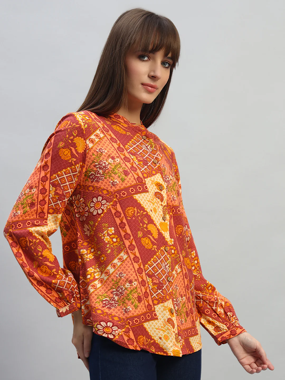 Women's Coral Printed Full Sleeves Round Neck Casual Top - Image 5