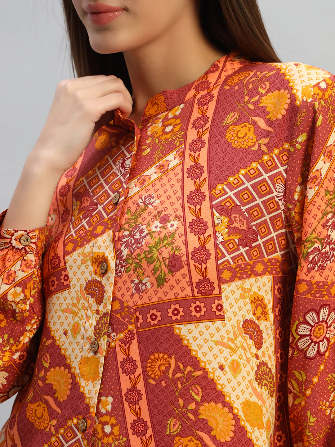Women's Coral Printed Full Sleeves Round Neck Casual Top - Image 6