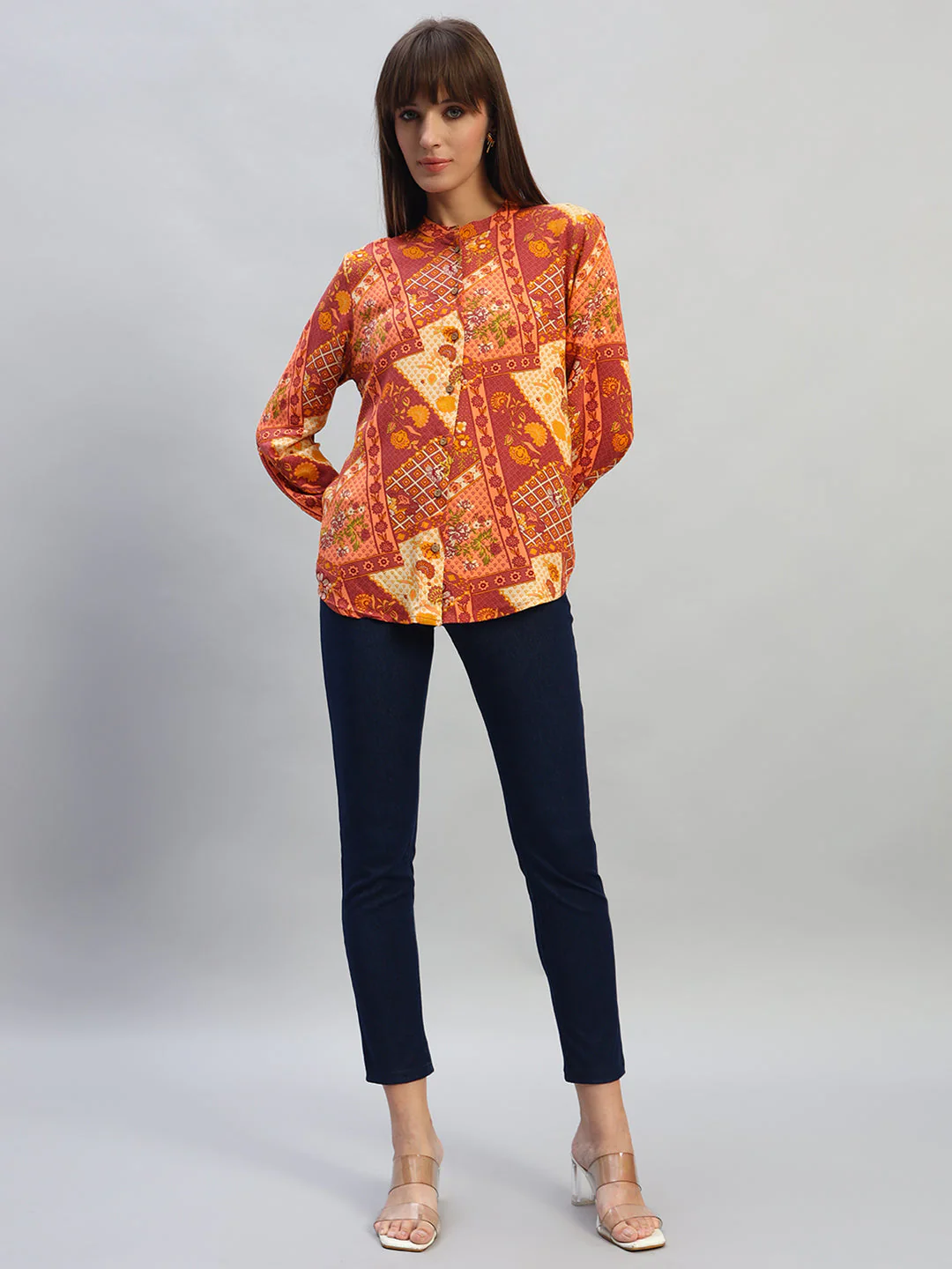 Women's Coral Printed Full Sleeves Round Neck Casual Top - Image 7