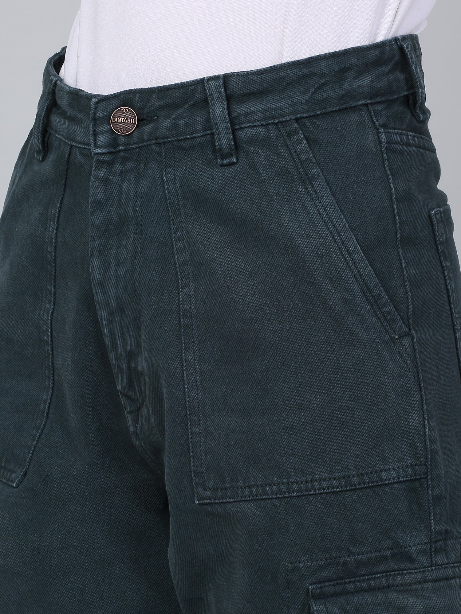Women's Dark Green Solid Denim Wide Leg Cargo - Image 6