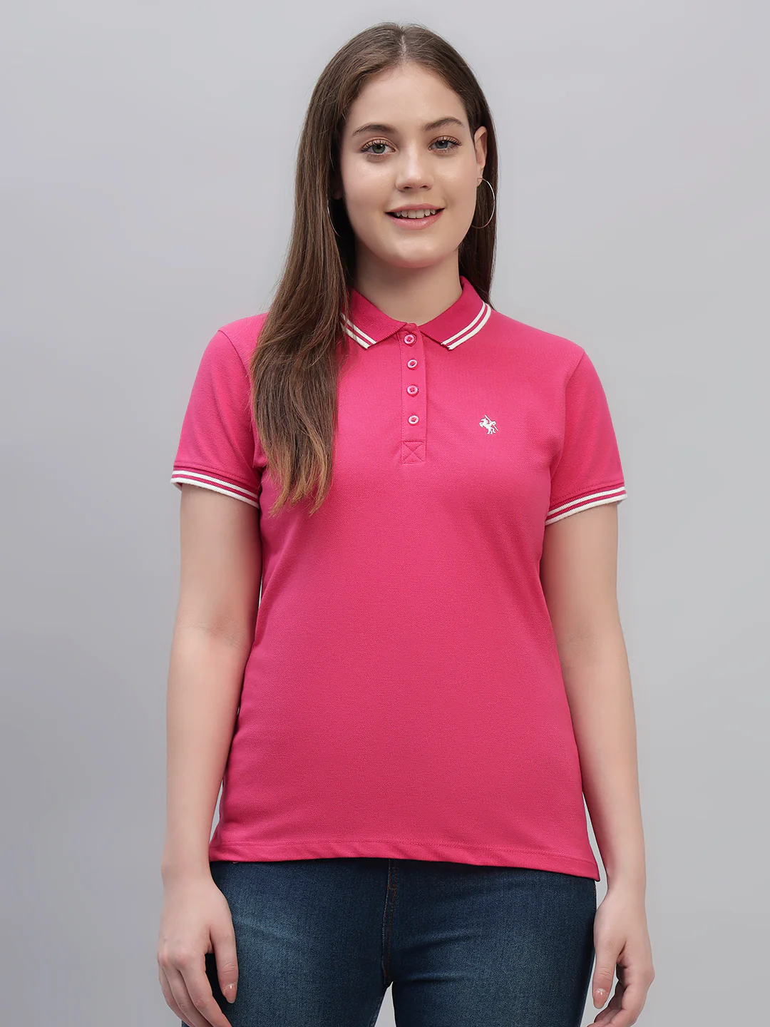 Women's Dark Pink Solid Half Sleeves Round Neck Casual T Shirt - Image 2