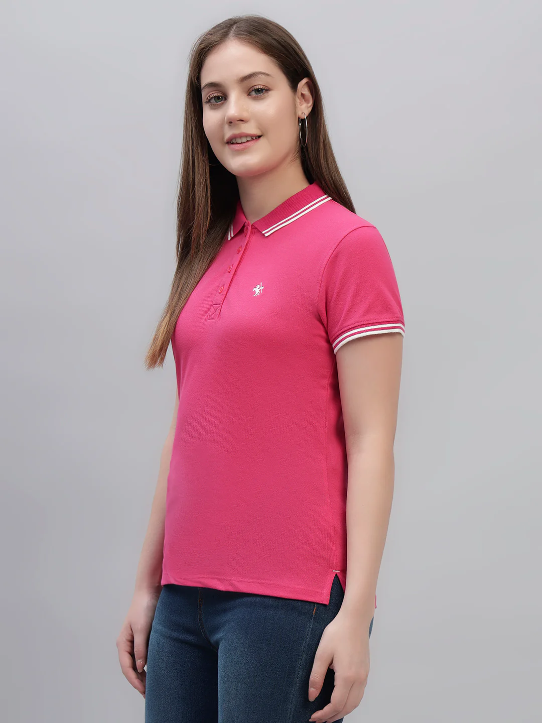 Women's Dark Pink Solid Half Sleeves Round Neck Casual T Shirt - Image 3
