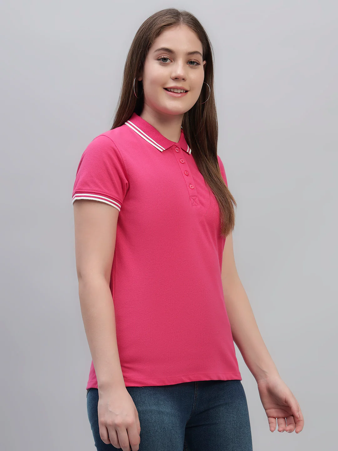 Women's Dark Pink Solid Half Sleeves Round Neck Casual T Shirt - Image 4