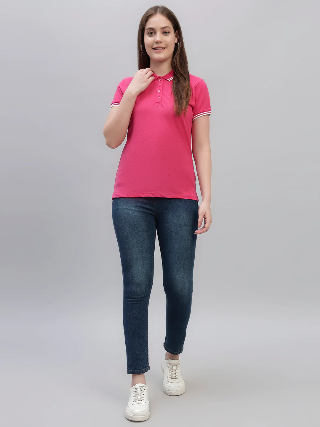 Women's Dark Pink Solid Half Sleeves Round Neck Casual T Shirt - Image 5