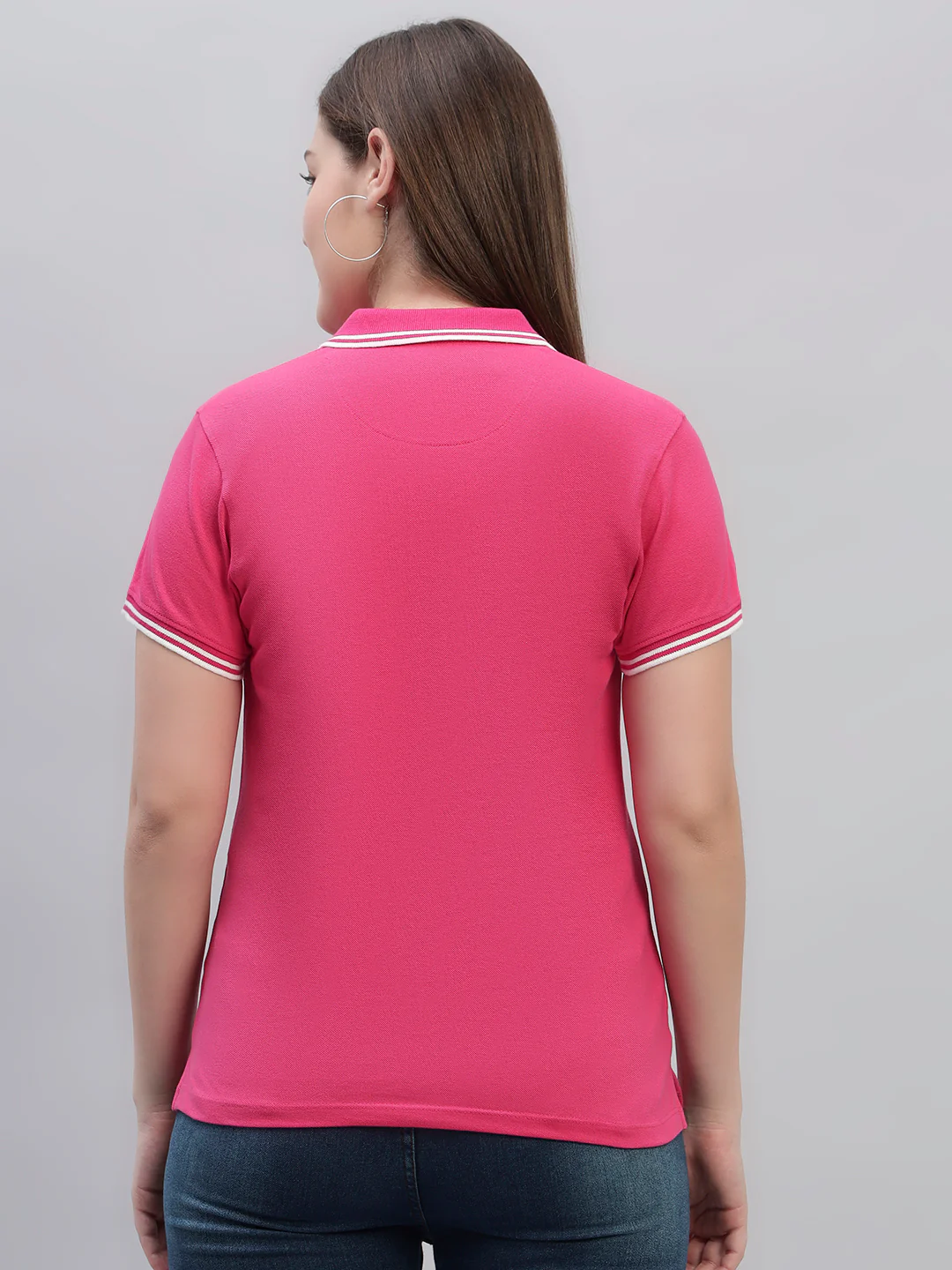 Women's Dark Pink Solid Half Sleeves Round Neck Casual T Shirt - Image 8