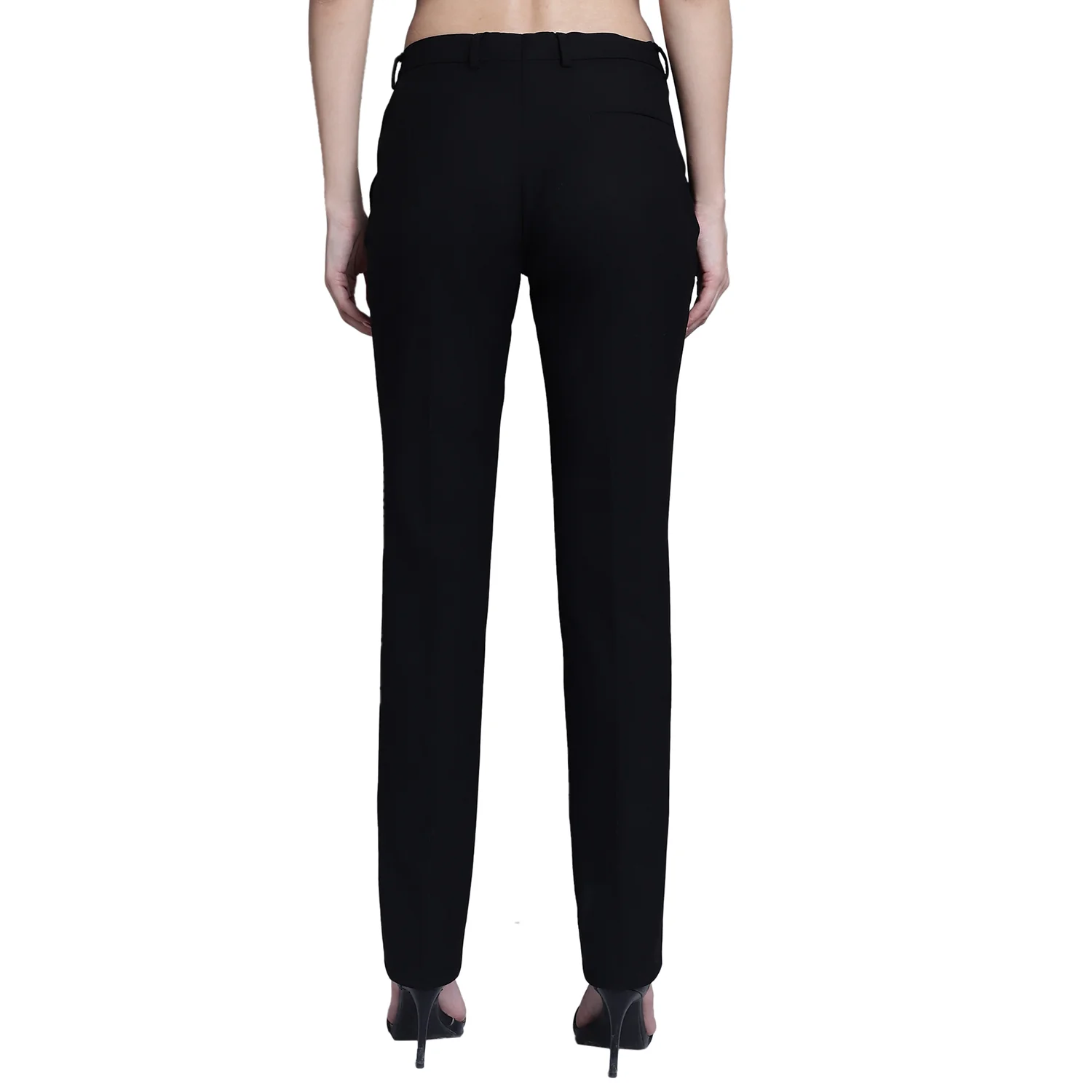 Women's Formal Flat Front Black Full length Mid Rise Trousers - Image 2