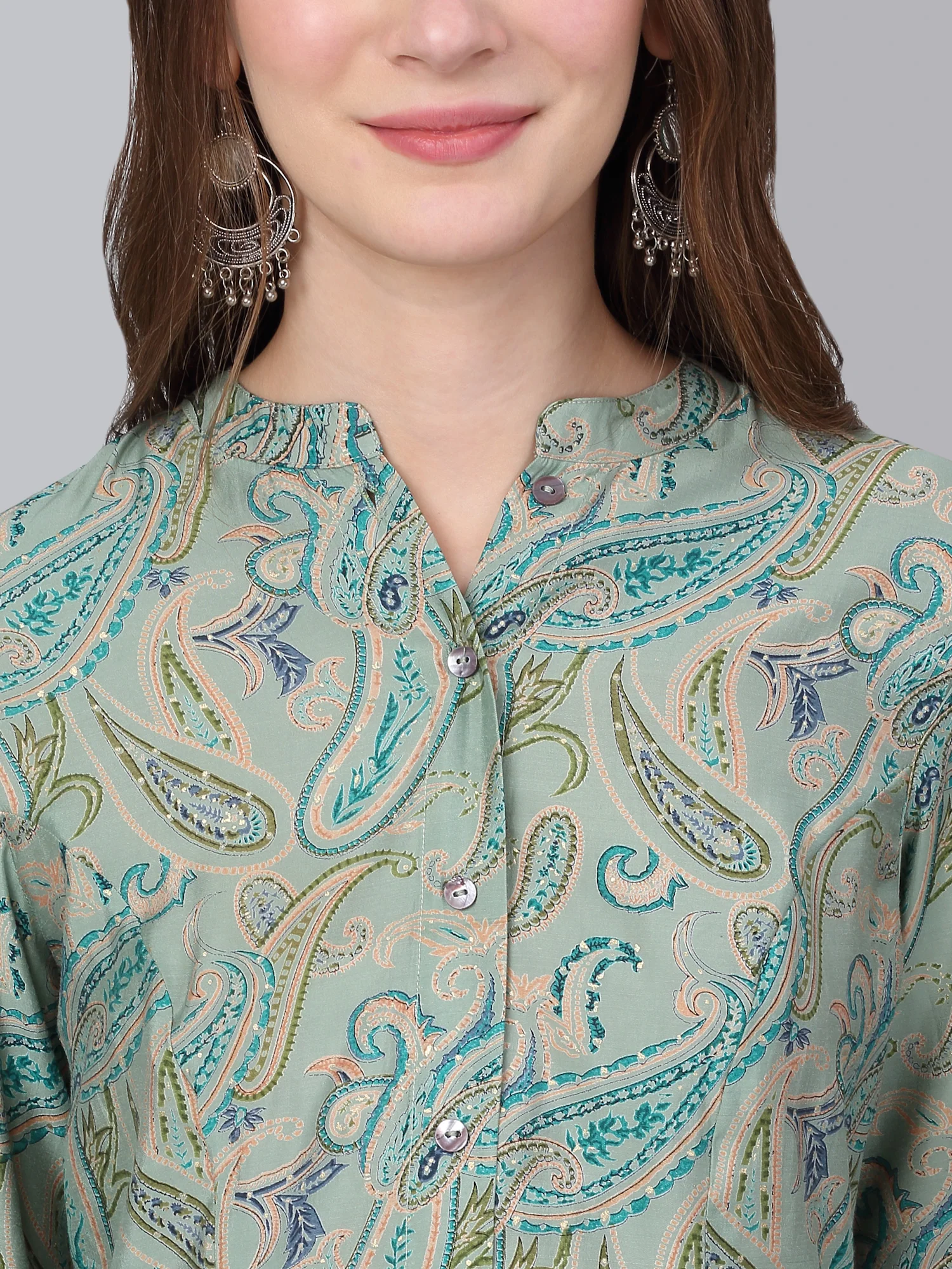 Women's Green Paisley Printed Casual Kurti - Image 5