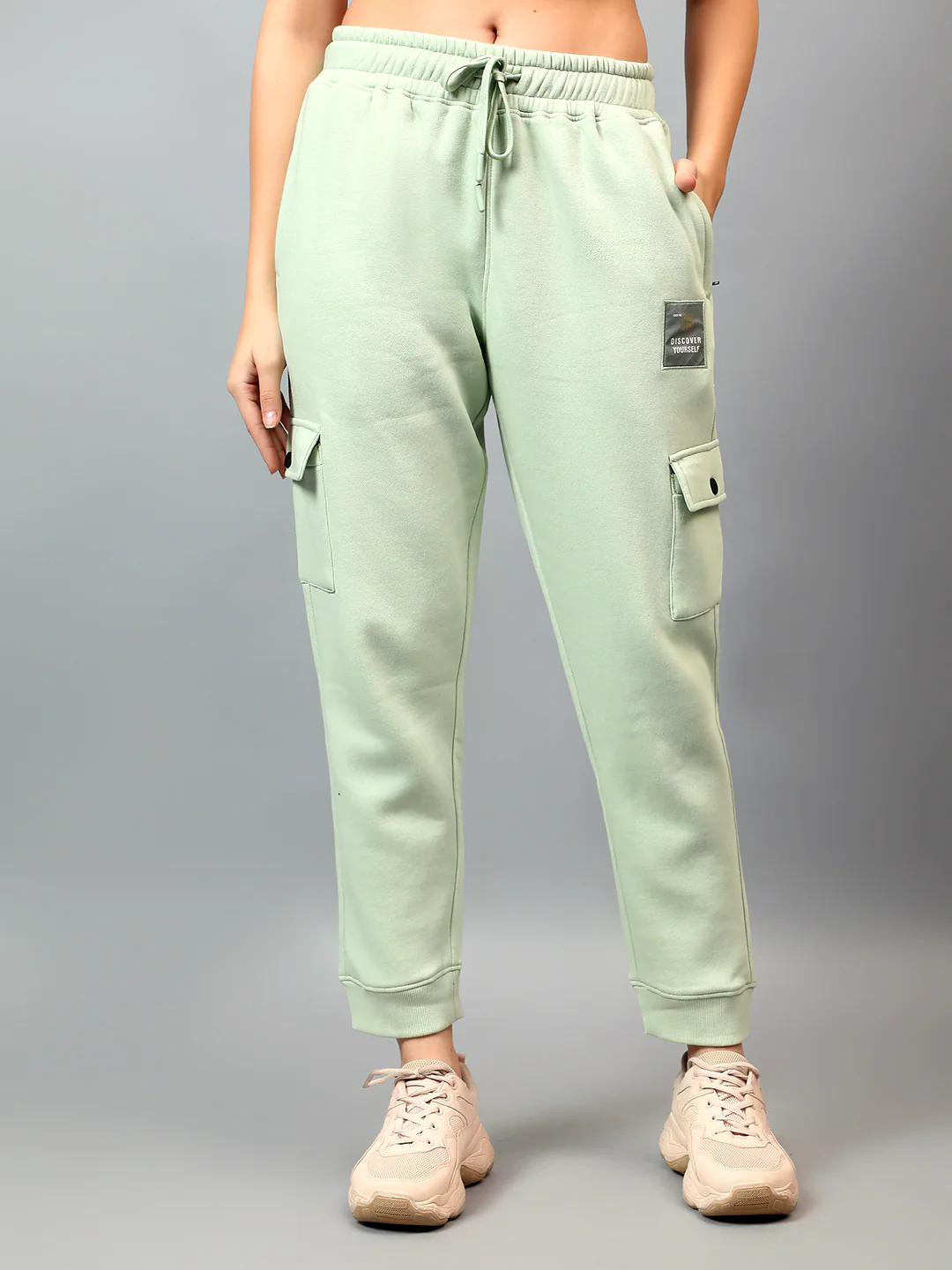 Women's Green Solid Ankle Length Regular Fit Cargo - Image 2
