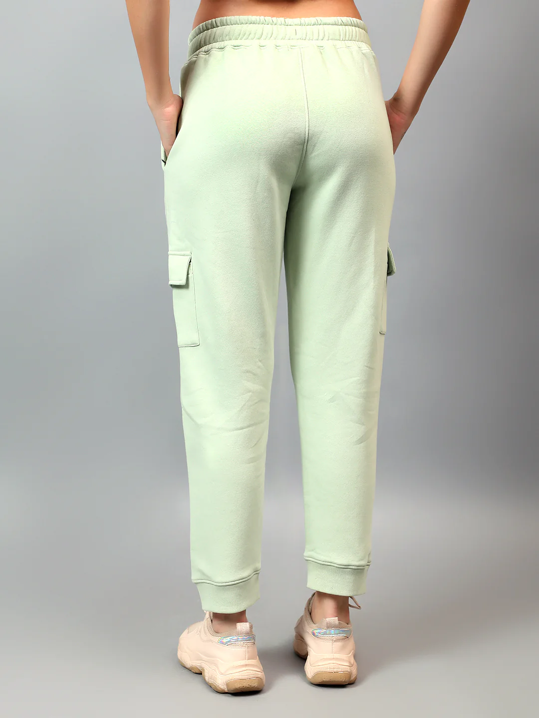Women's Green Solid Ankle Length Regular Fit Cargo - Image 3