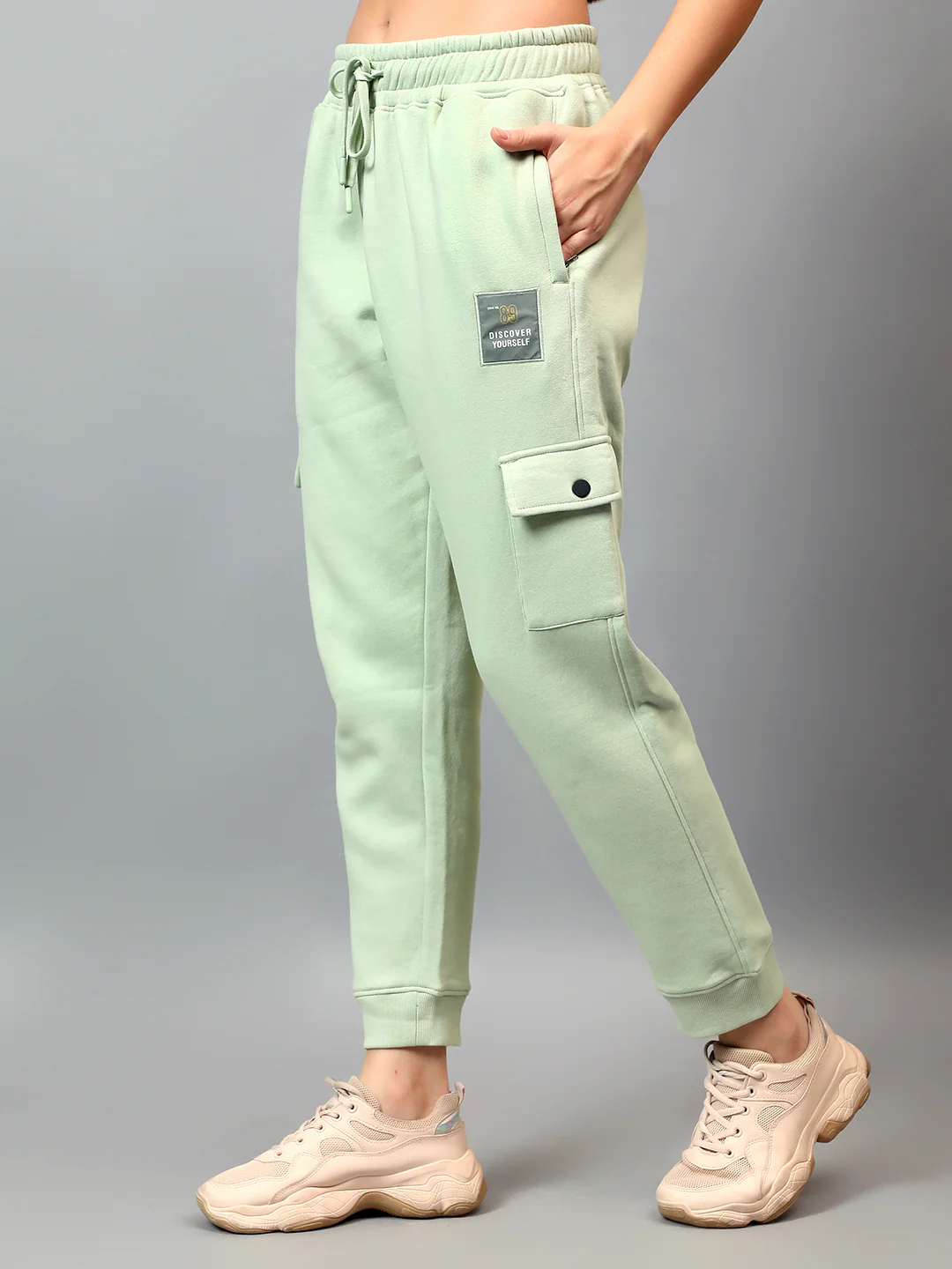 Women's Green Solid Ankle Length Regular Fit Cargo - Image 4