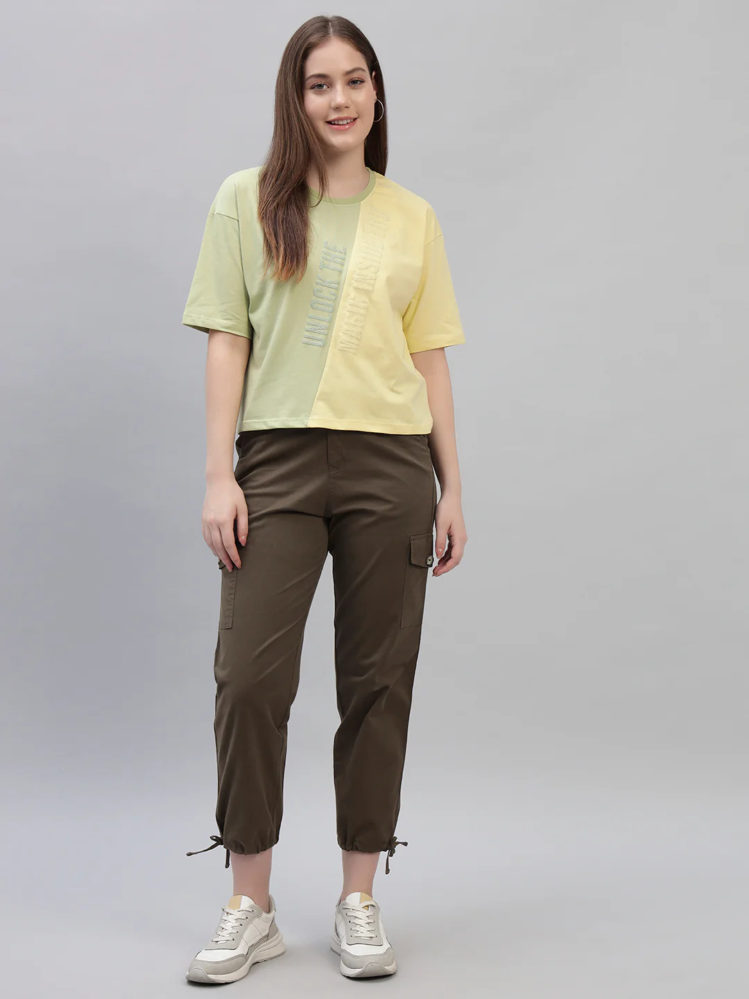 Women's Green Solid Full Length Regular Fit Cargo - Image 7