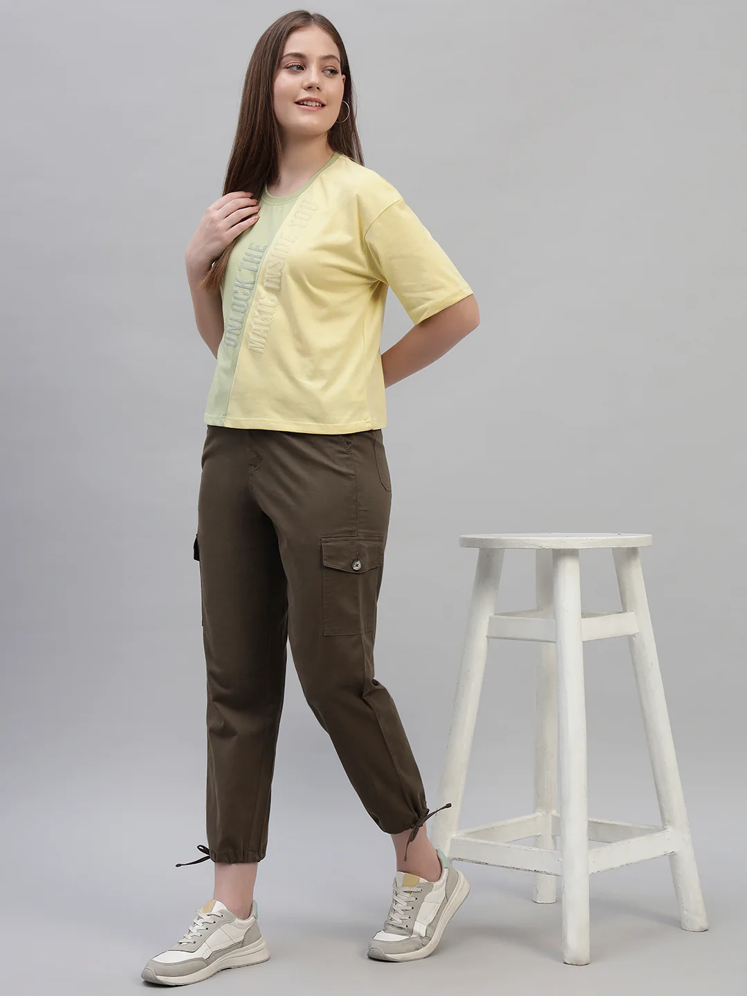Women's Green Solid Full Length Regular Fit Cargo - Image 8