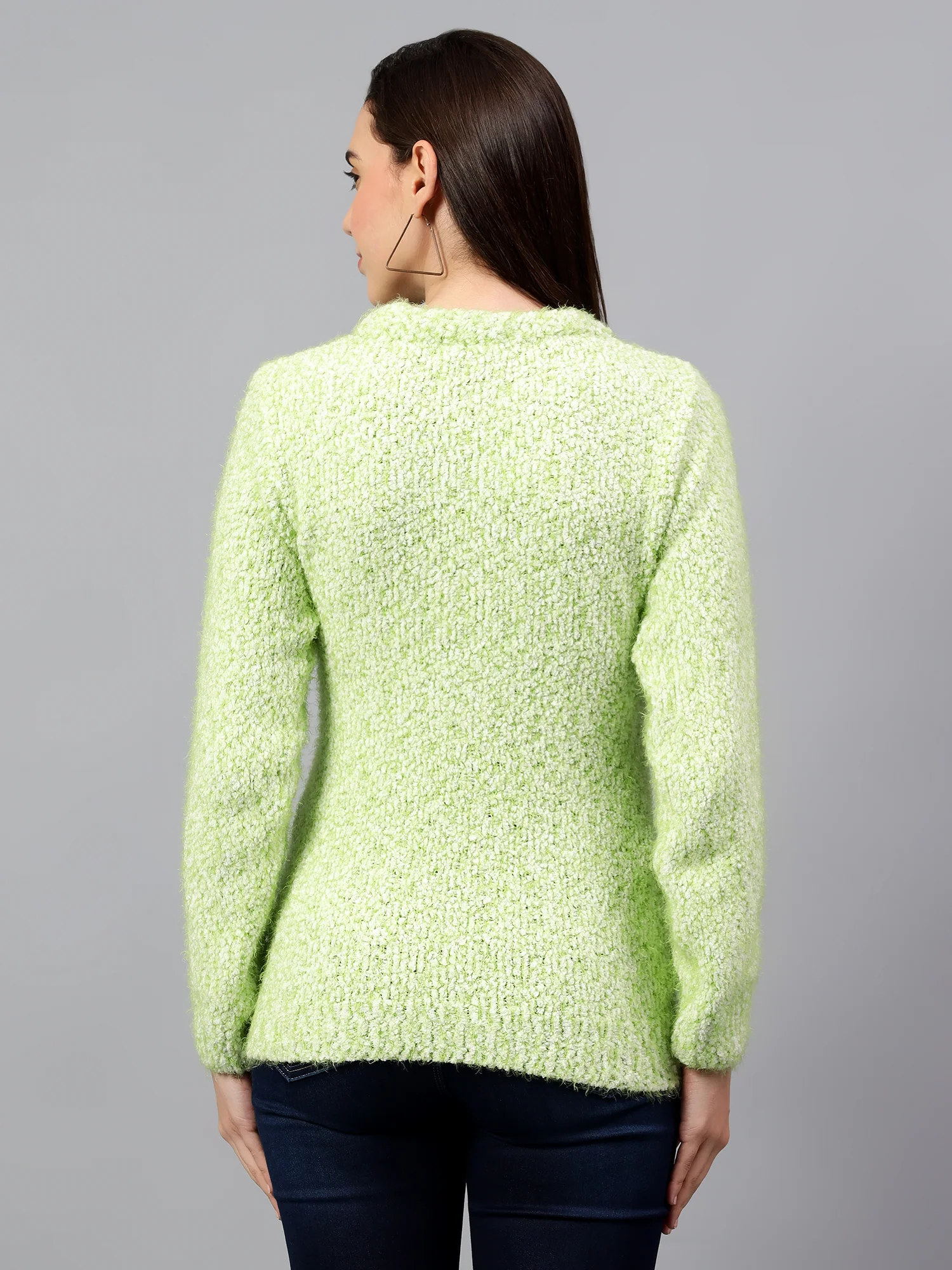 Women's Green Solid Full Sleeve Casual Sweater - Image 2