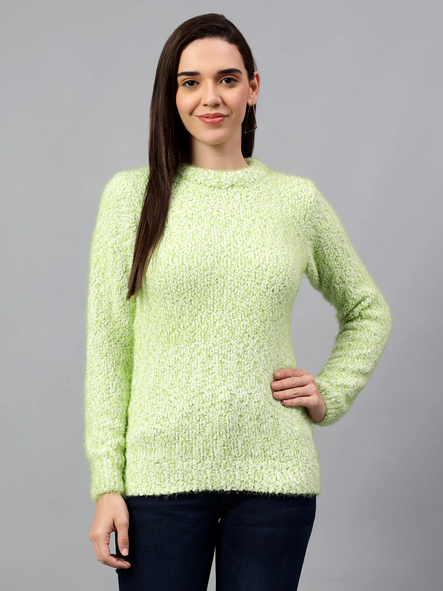 Women's Green Solid Full Sleeve Casual Sweater - Image 4