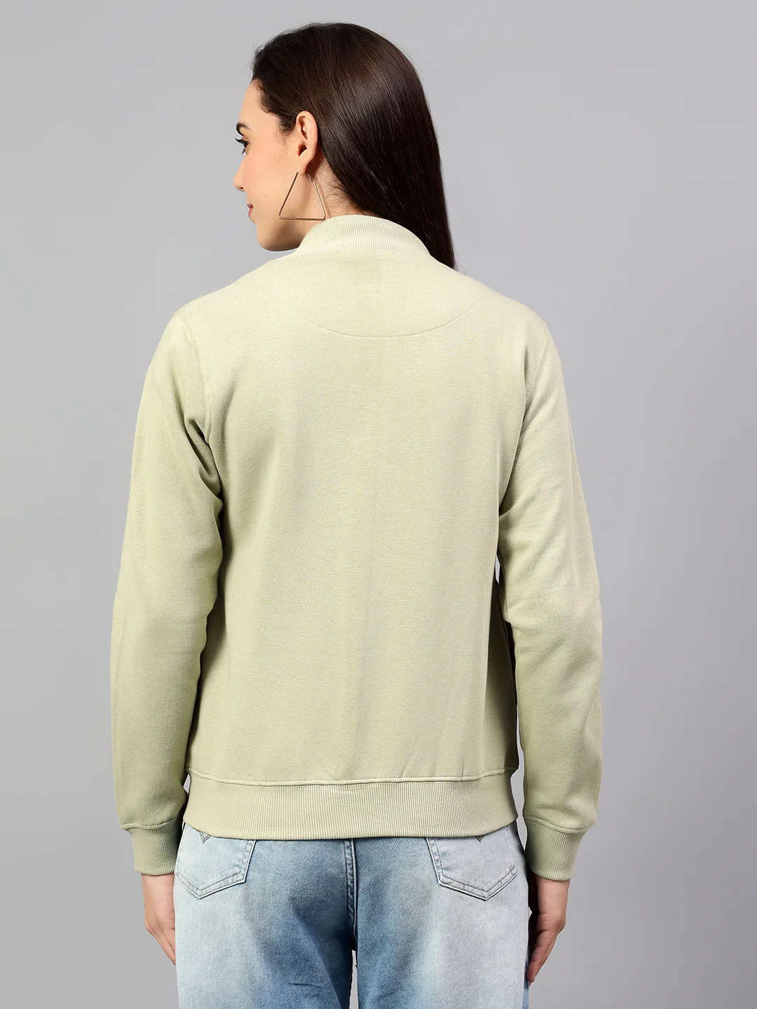 Women's Green Solid Mock Collar Sweatshirt - Image 2