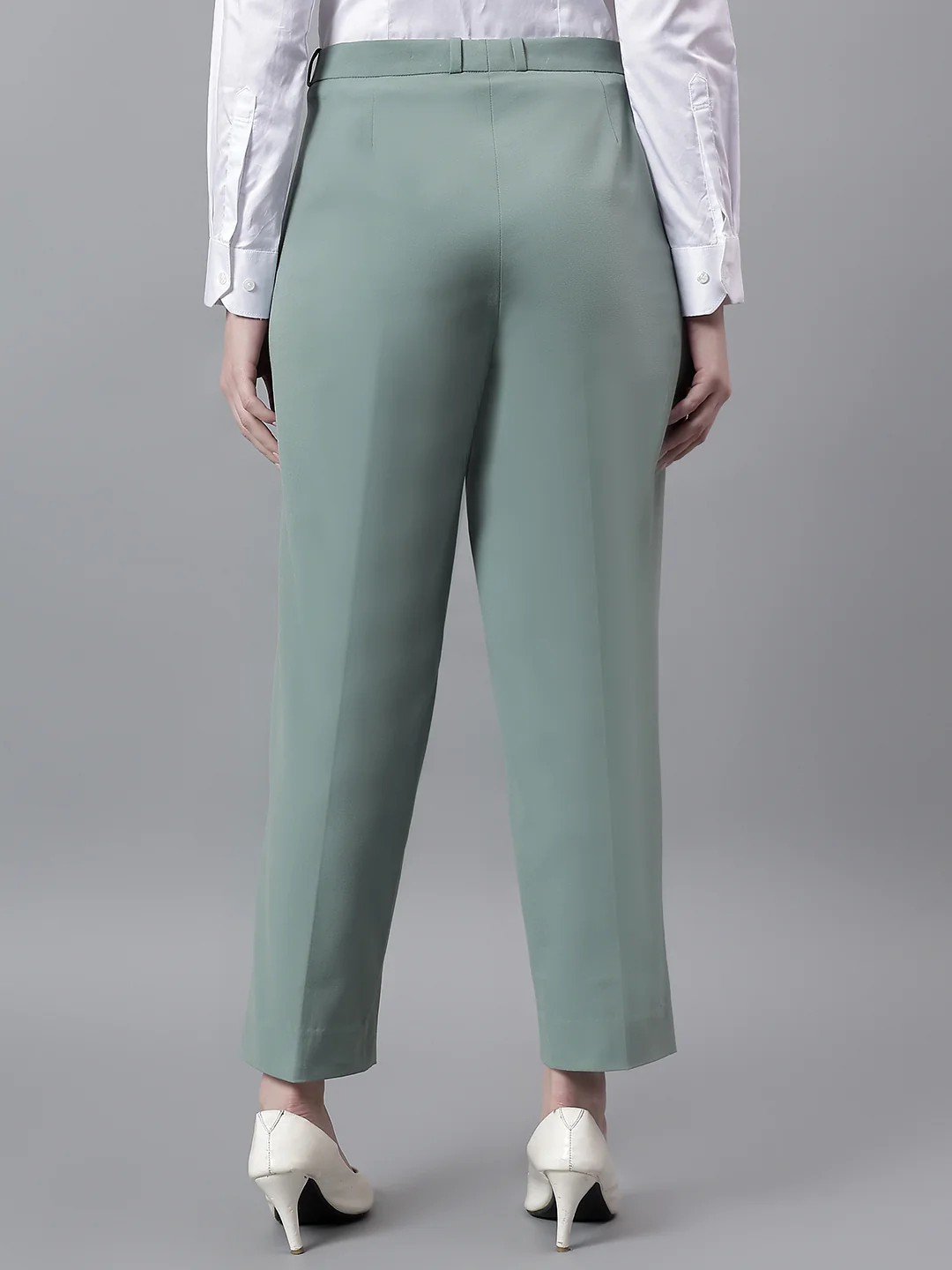 Women's Green Solid Regular Fit Formal Trosuer - Image 4