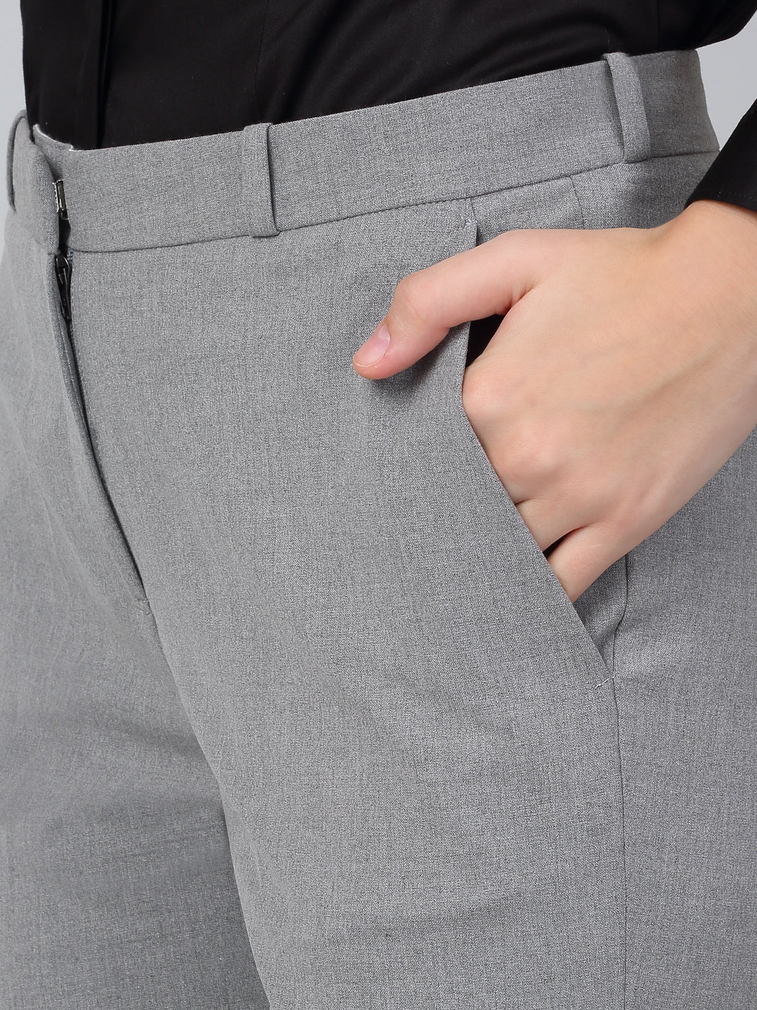 Women's Grey Solid Non-Pleated Formal Trouser - Image 5