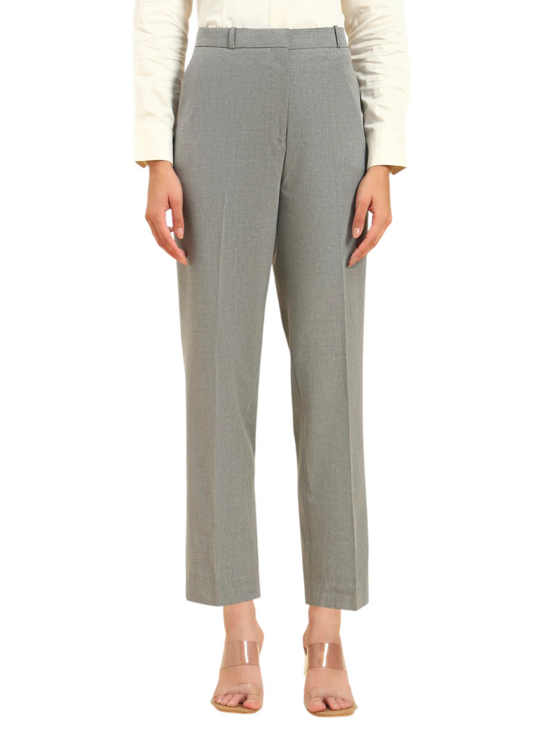 Women's Grey Solid Regular Fit Formal Trouser - Image 2